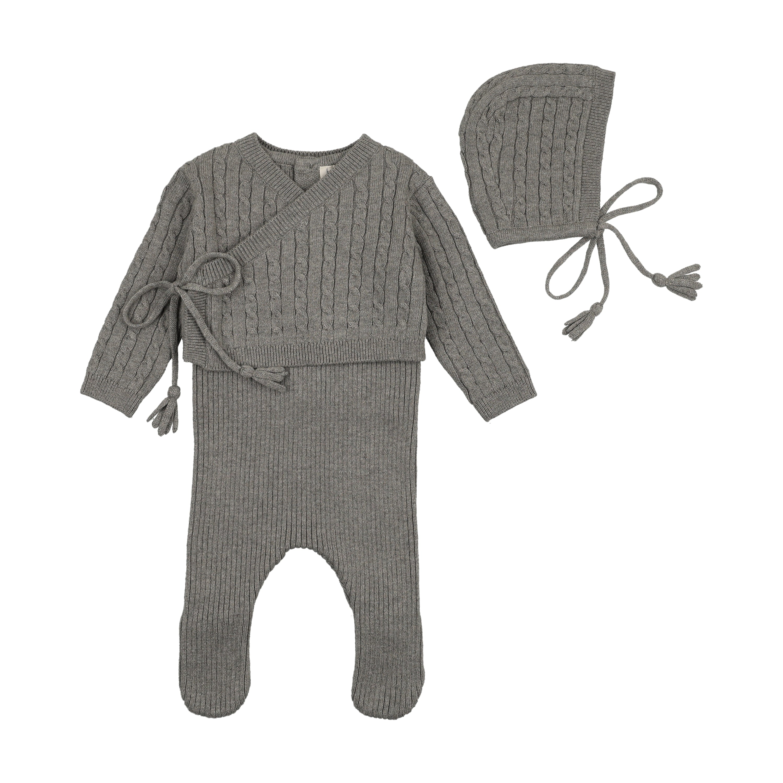 Bee & Dee Soft Cable Knit Outfit And Bonnet - Charcoal