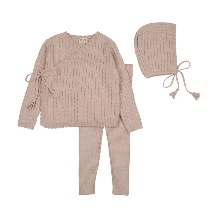 Bee & Dee Soft Cable Knit Outfit And Bonnet - Marled Pink - Image 2