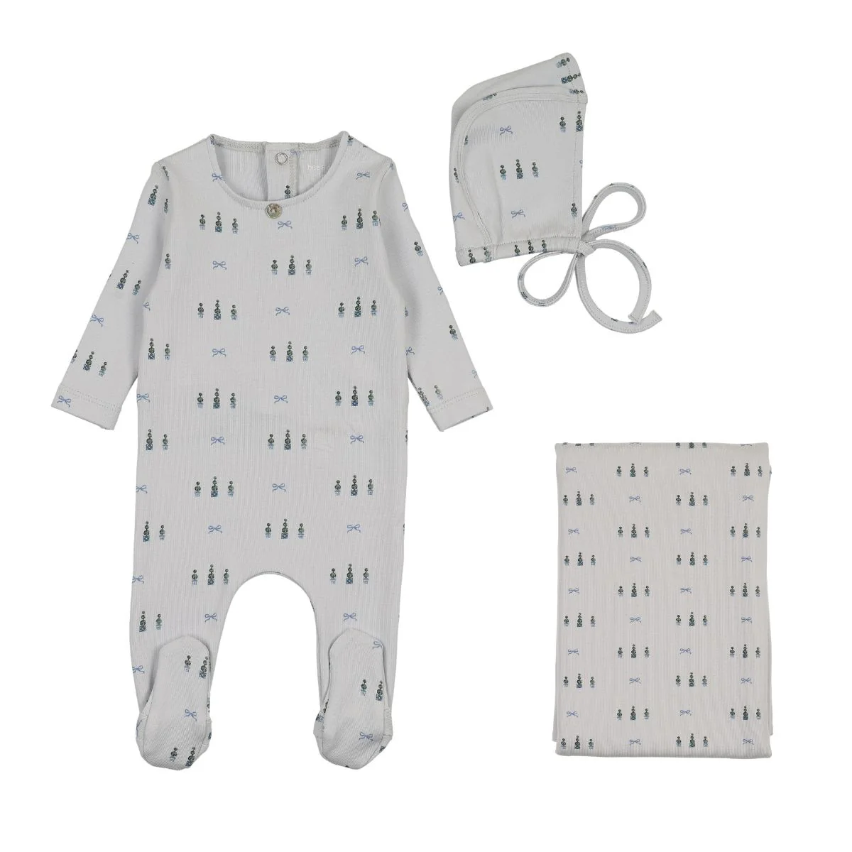 Bee & Dee Topiaries And Bows Layette Set - Blue Cloud