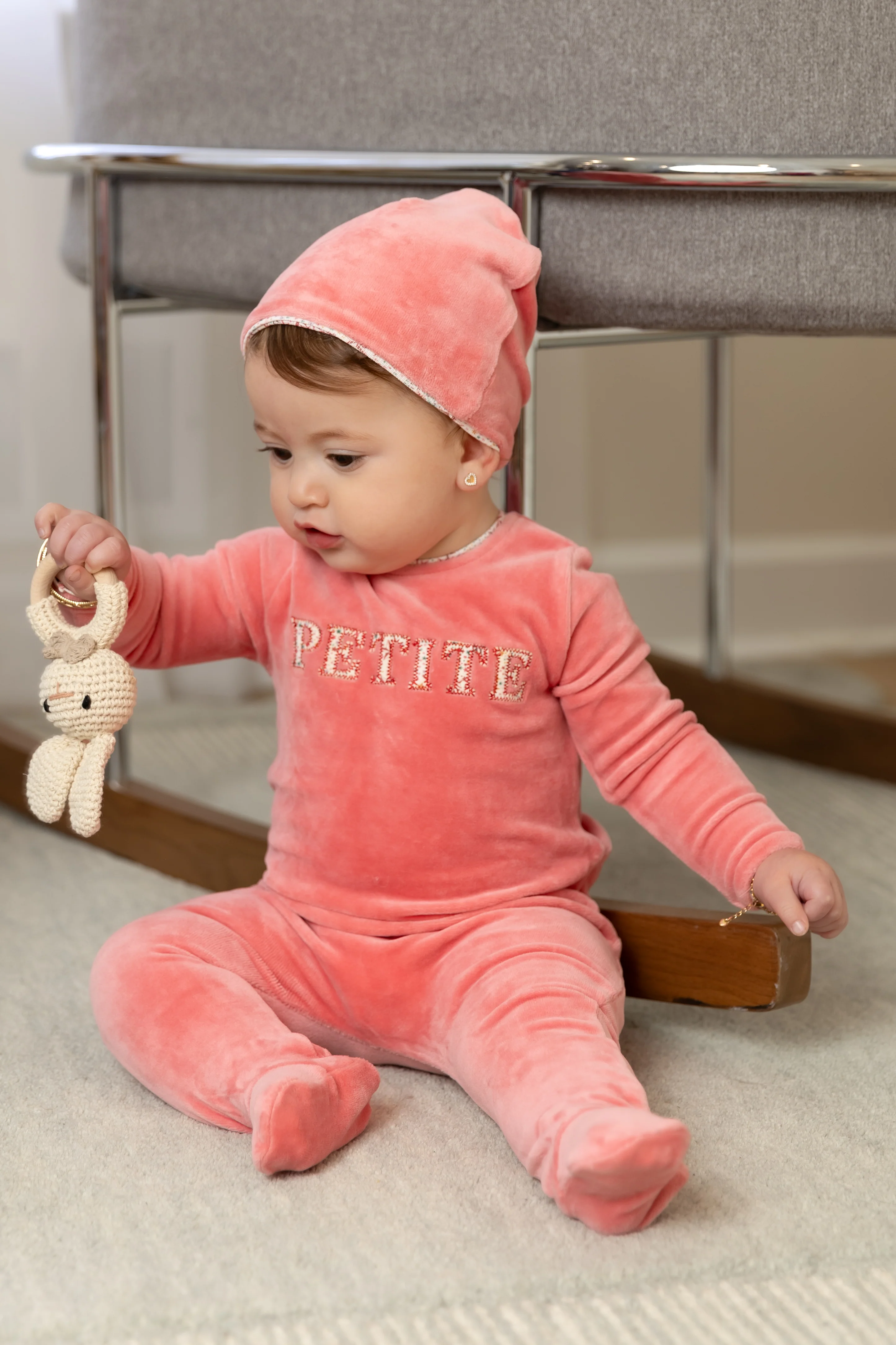 Bee & Dee Velour Petite Footie And Beanie - Hibiscus - Image 4
