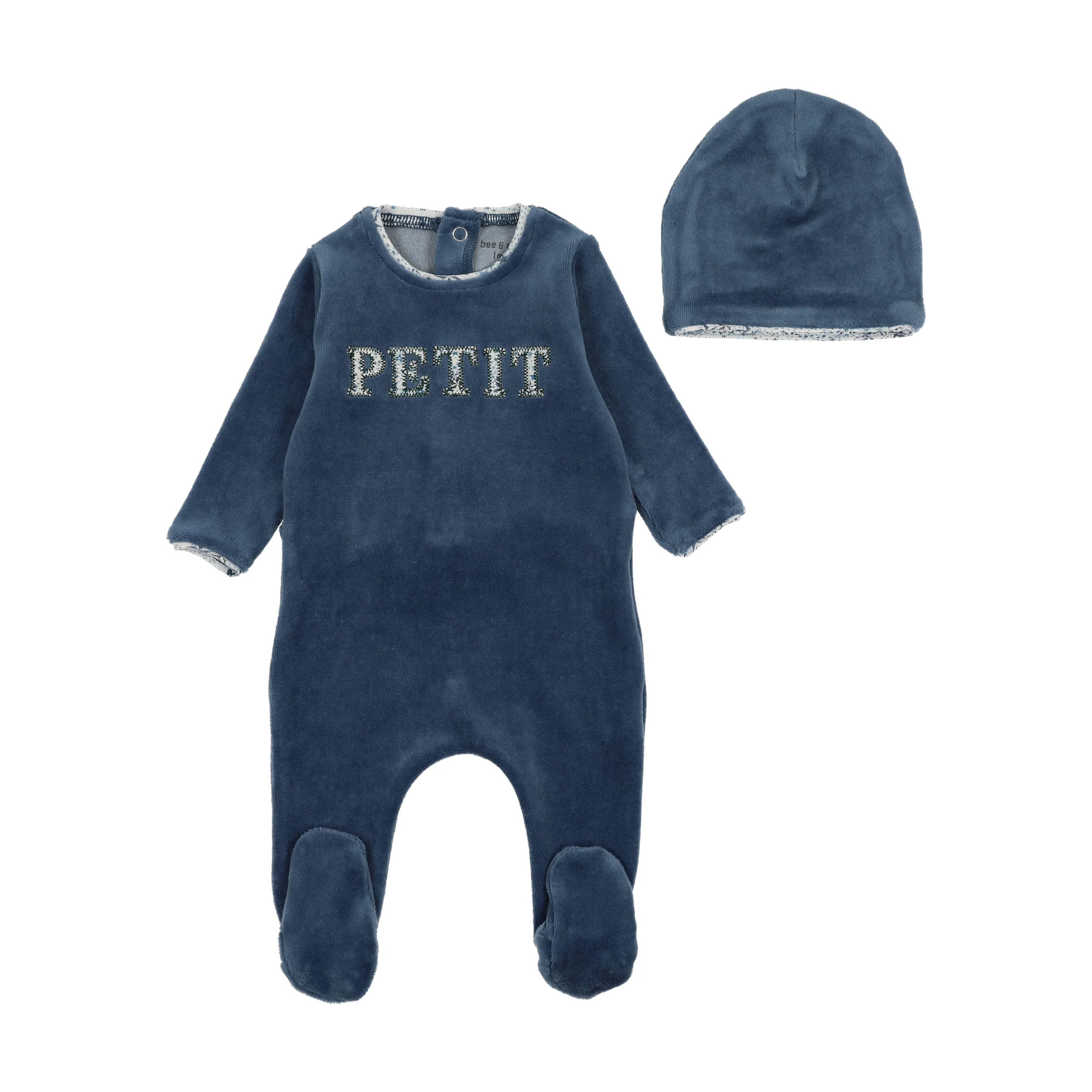 Bee & Dee Velour Petite Footie And Beanie - Marina