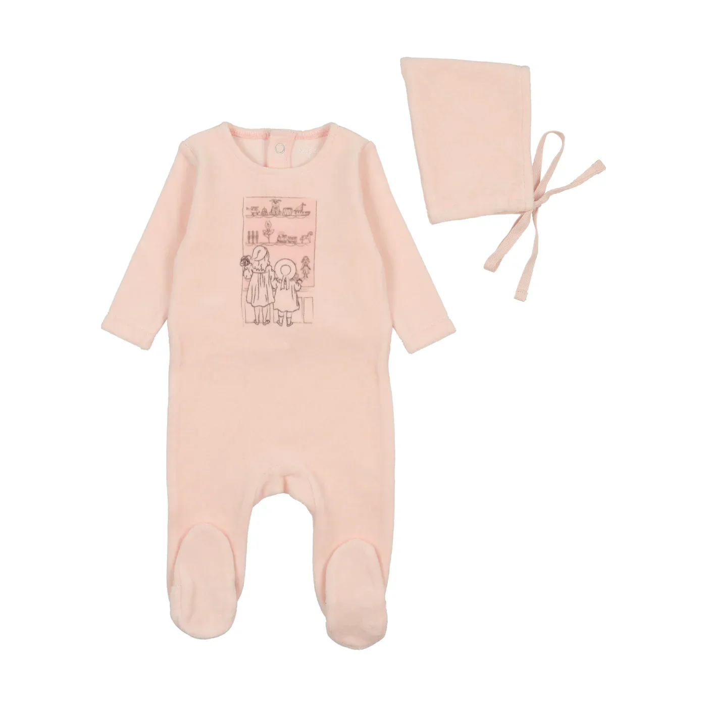 Bee & Dee Velour Window Footie with Beanie - Ballet Slippers
