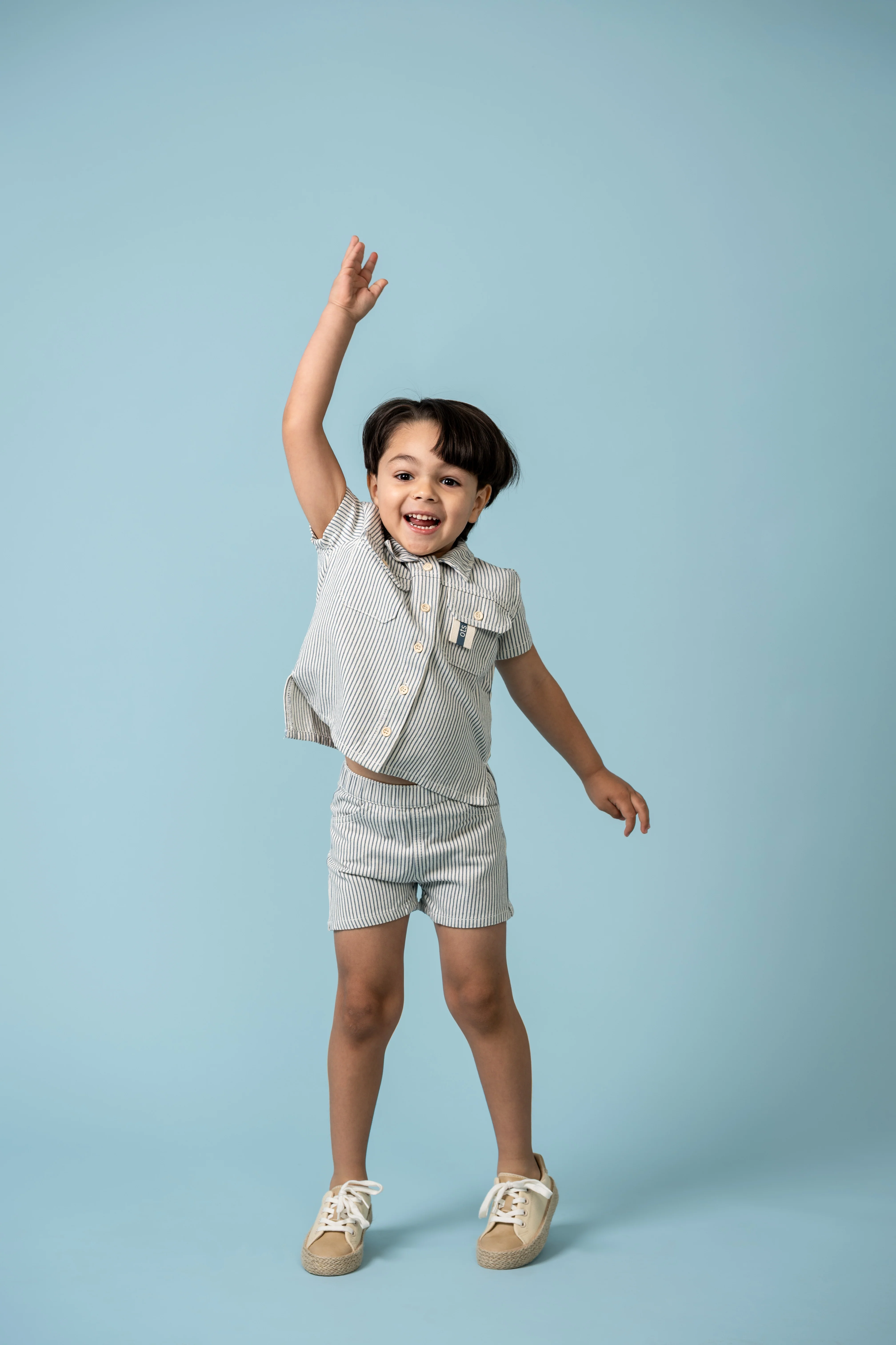 Birnham On The Sea Boys Shorts - Blue Stripe - Image 2