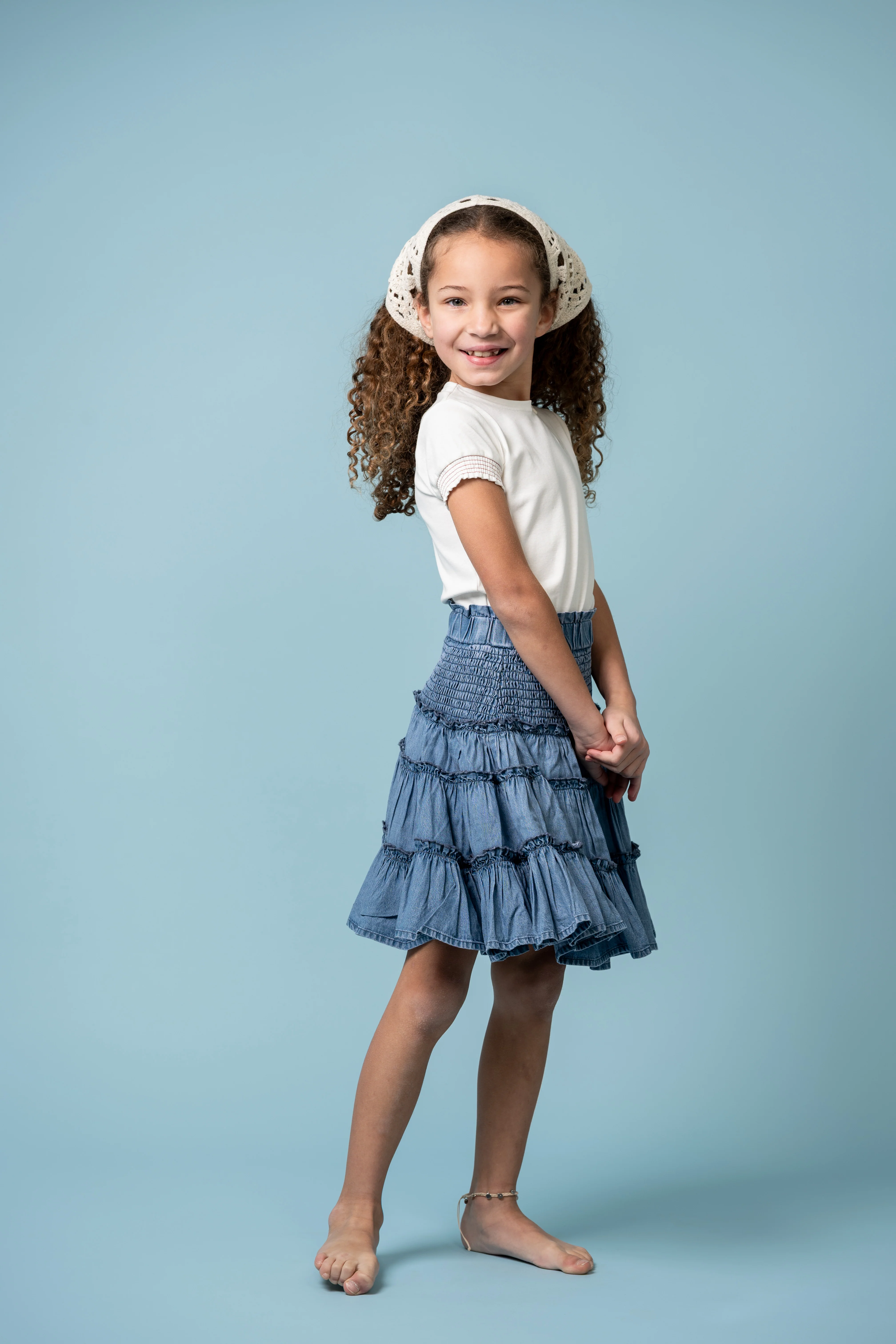 Birnham On The Sea Ruffle Skirt - Stonewash Denim - Image 2