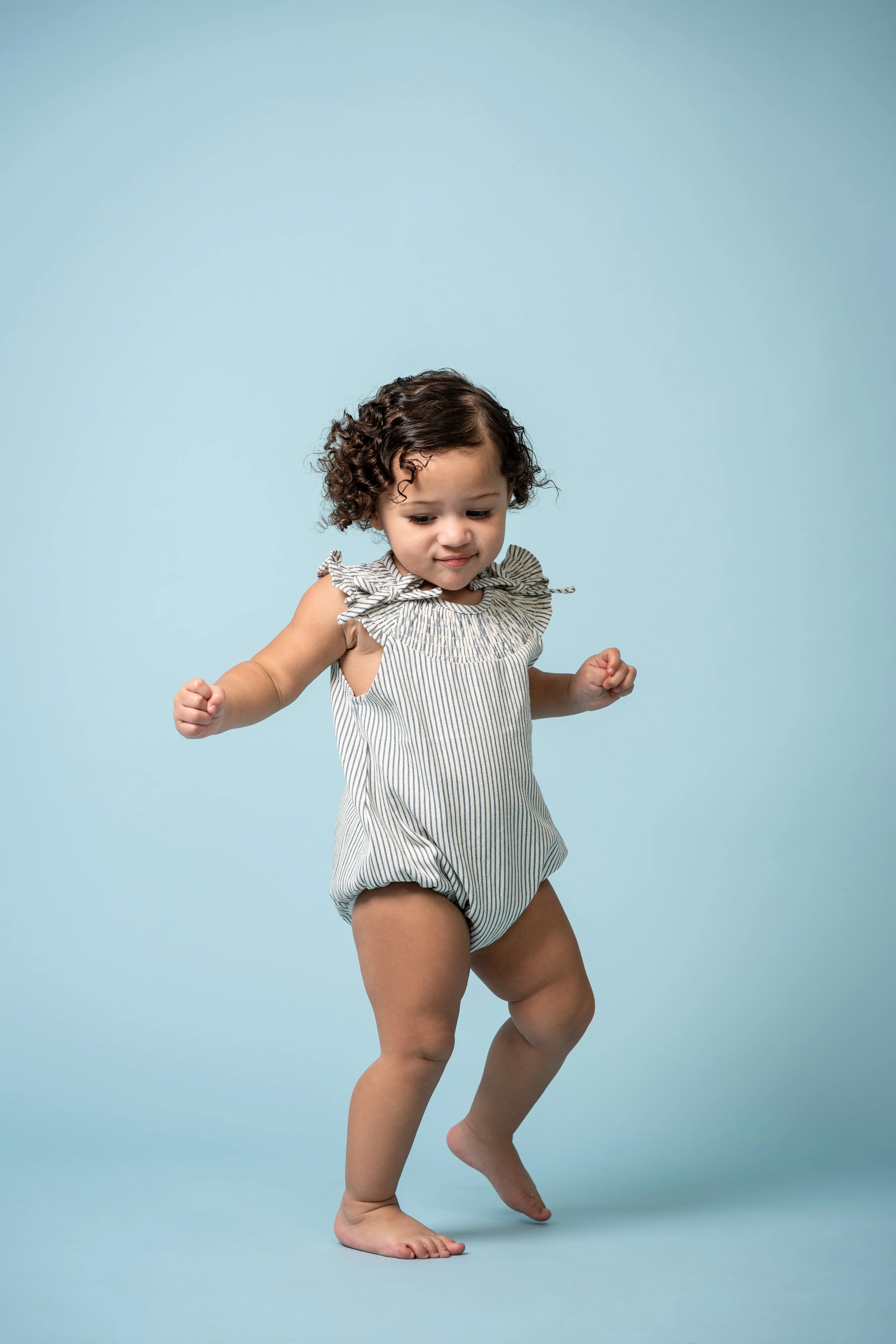 Birnham On The Sea Smocked Romper - Blue Stripe - Image 2