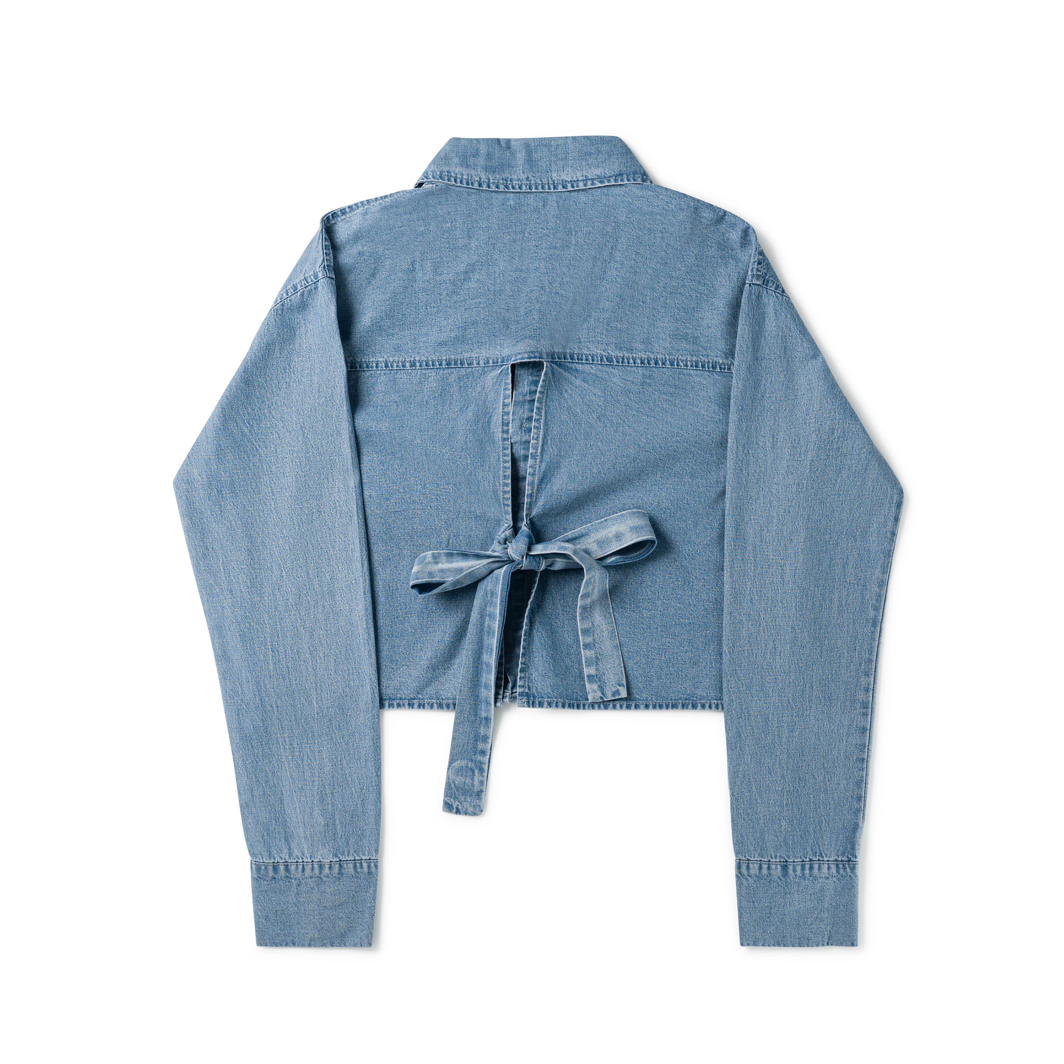 Birnham On The Sea Teen Bow Shirt - Stonewash Denim - Image 2