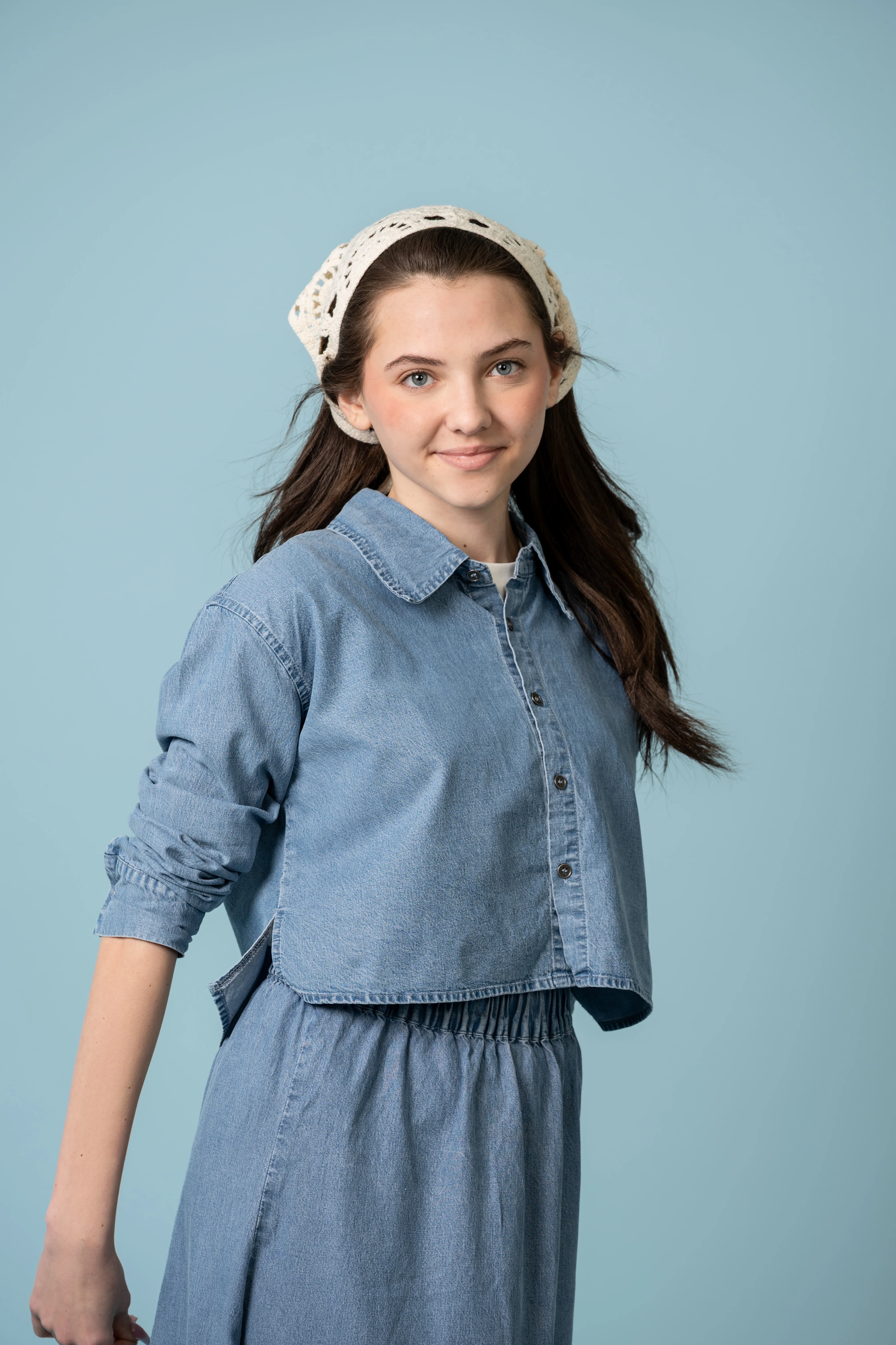 Birnham On The Sea Teen Bow Shirt - Stonewash Denim - Image 3