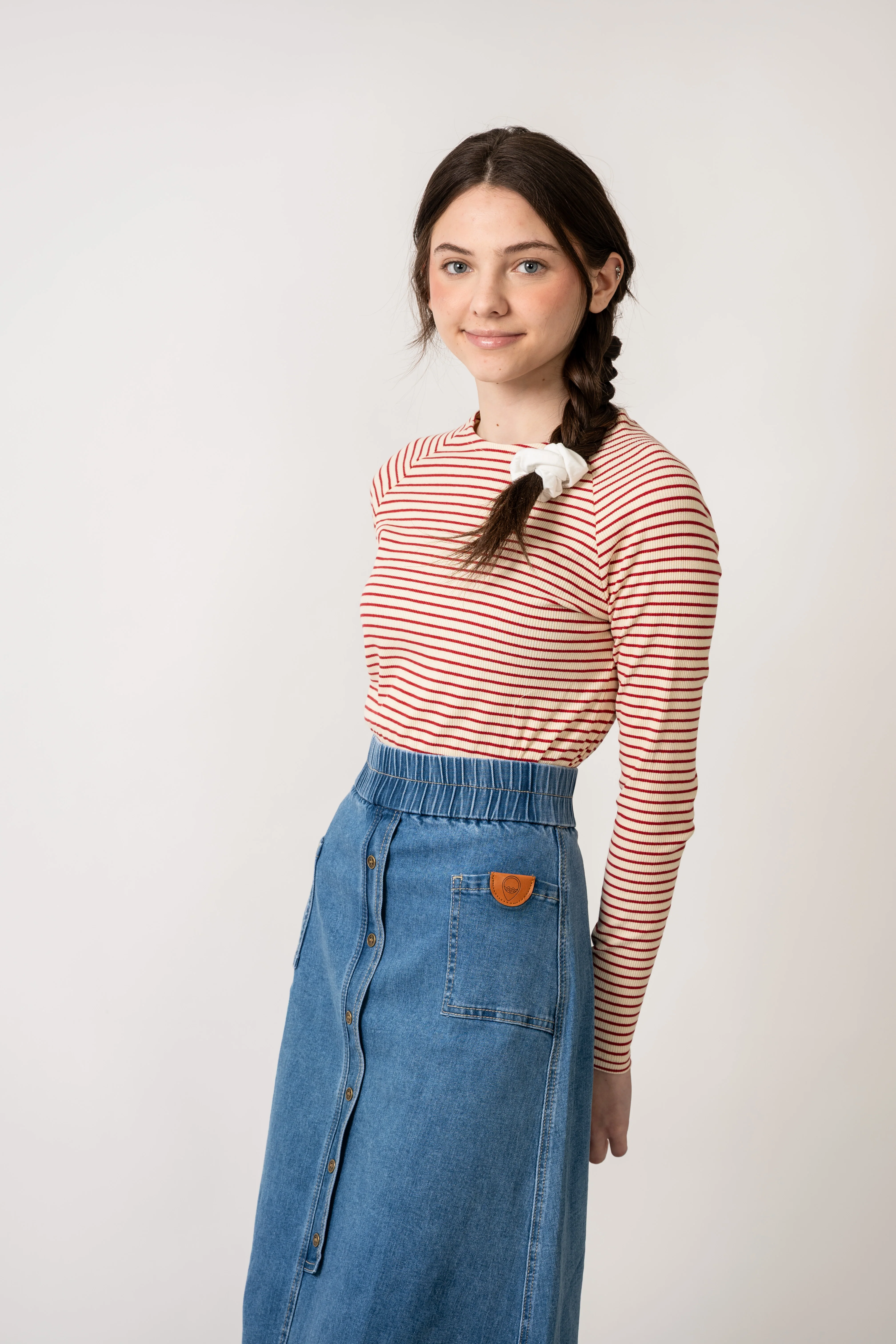 Birnham On The Sea Teen Crew - Cherry Stripe - Image 3