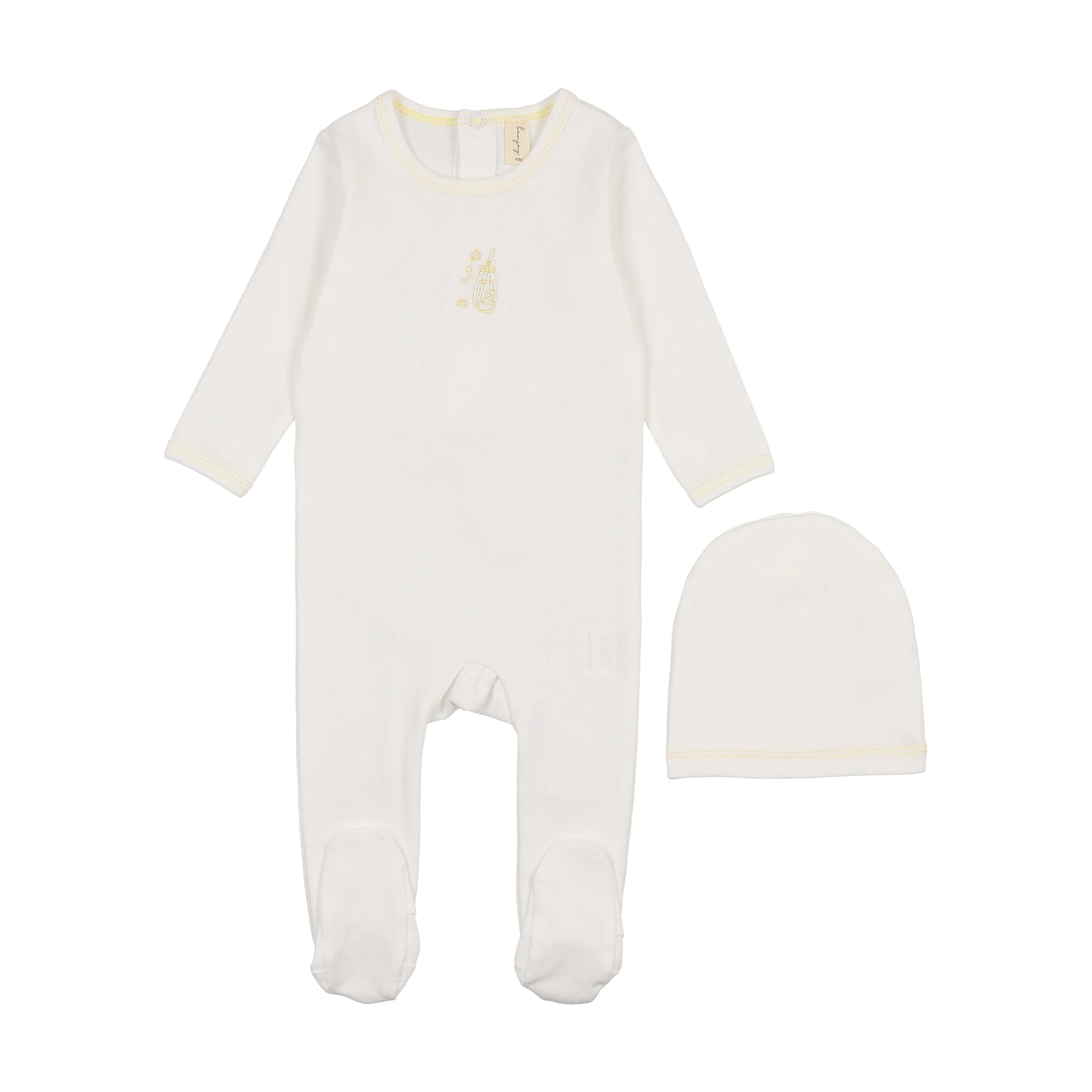 Bonjoy Embroidered Lemonade Footie & Beanie - Ivory/Yellow