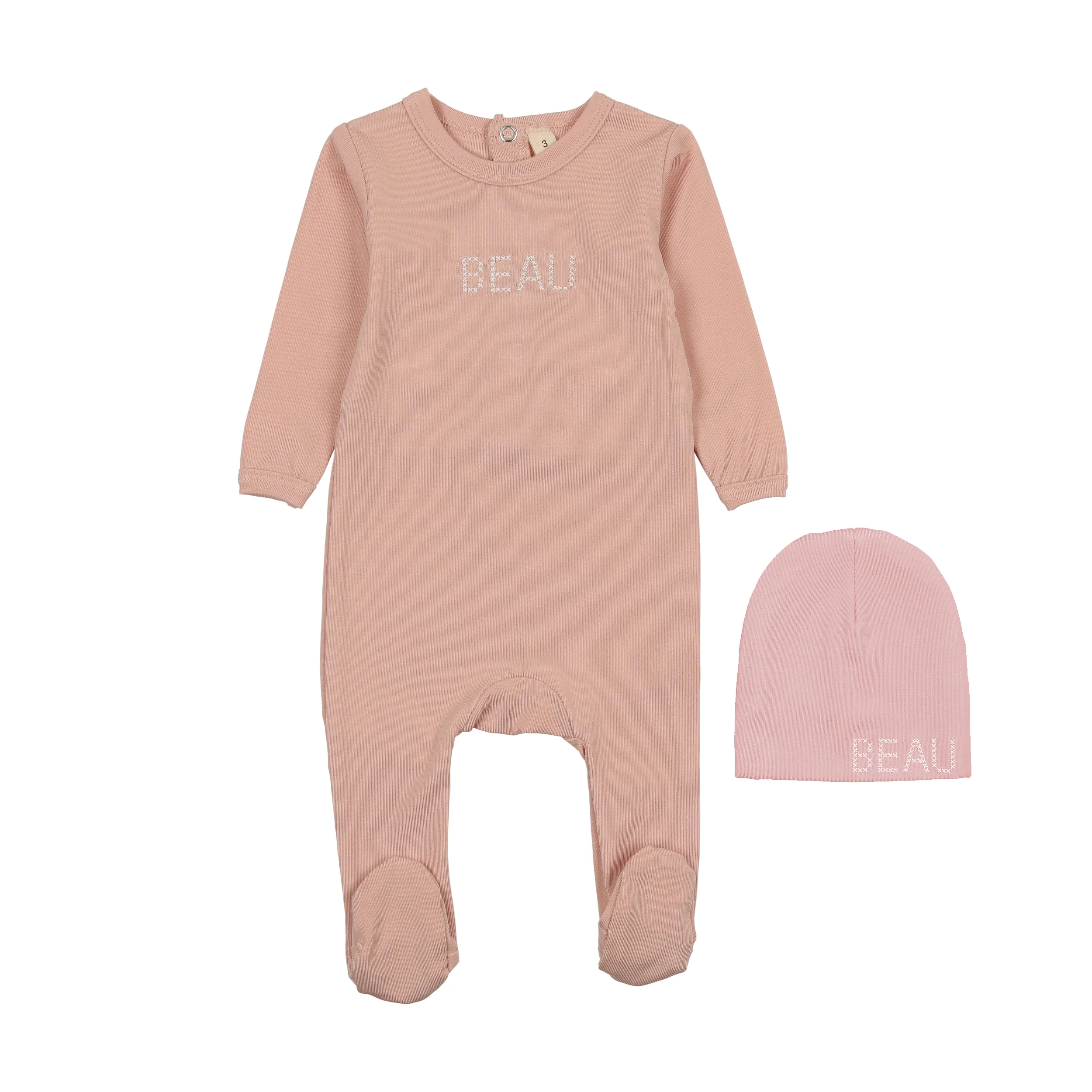 Bonjoy Pajamas Stitched Beau Footie Set - Light Pink