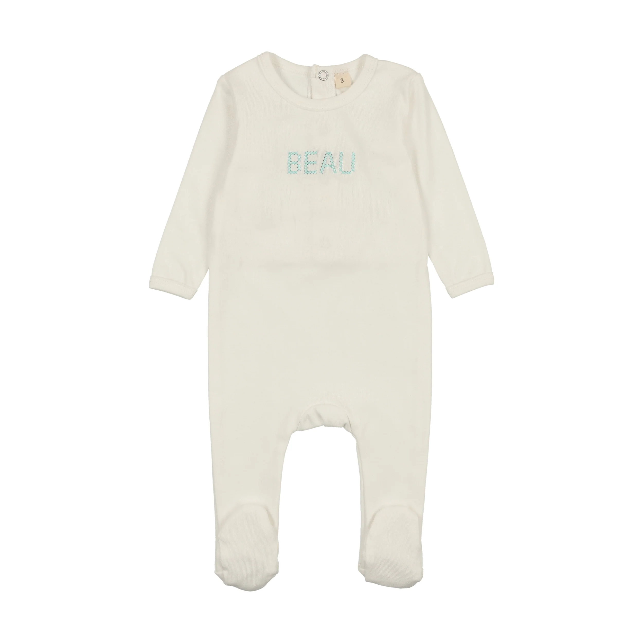Bonjoy Pajamas Stitched Beau Footie & Bonnet Set - White/Blue