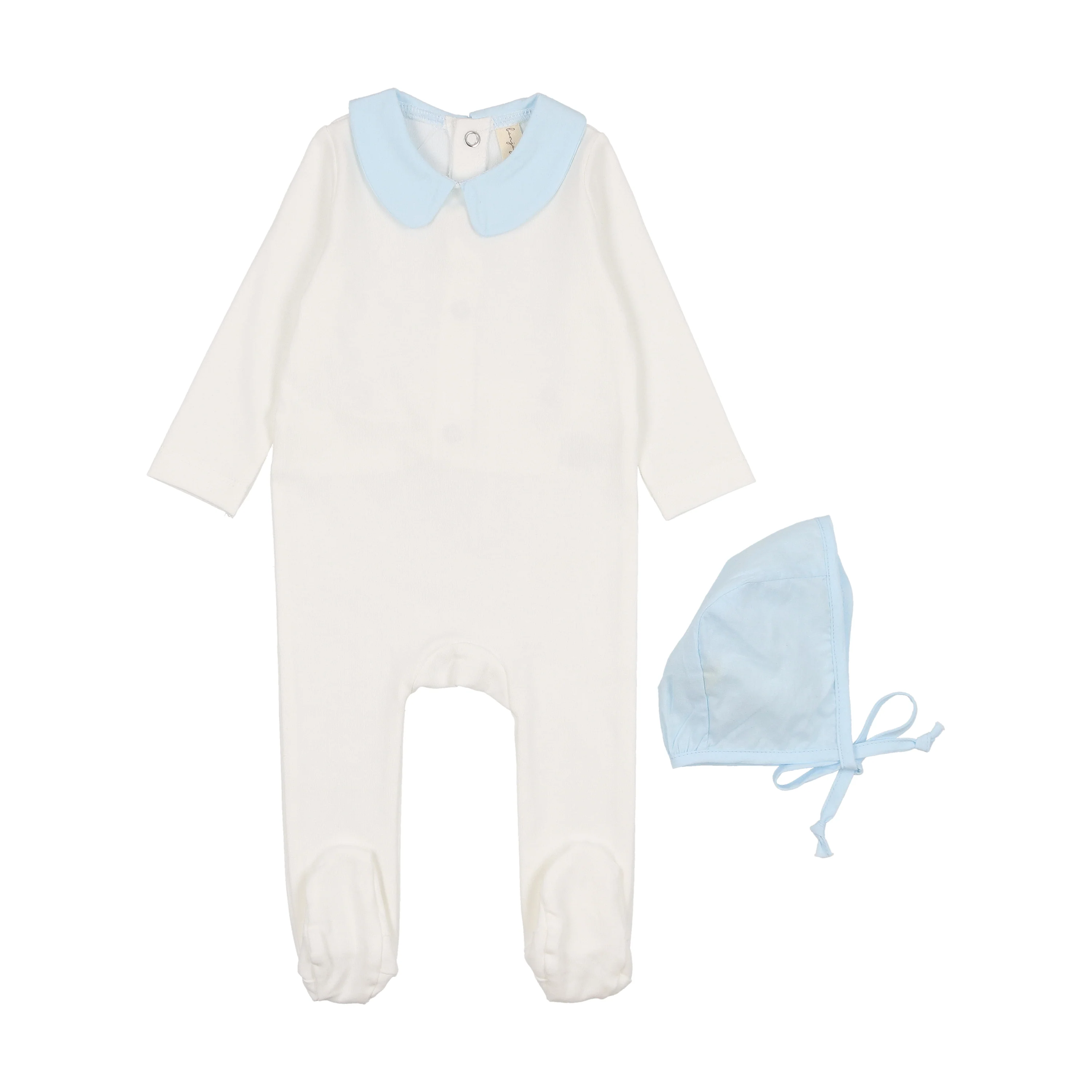 Bonjoy Polished Cotton Peter Pan Footie & Bonnet - Blue