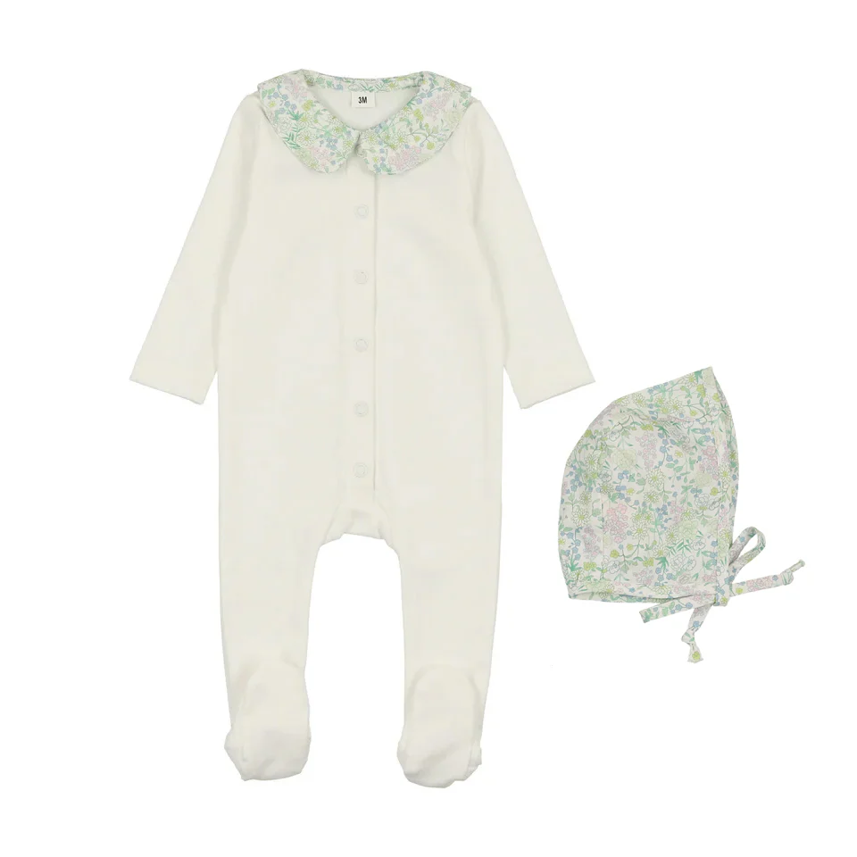Bonjoy Polished Cotton Peter Pan Footie & Bonnet - Liberty
