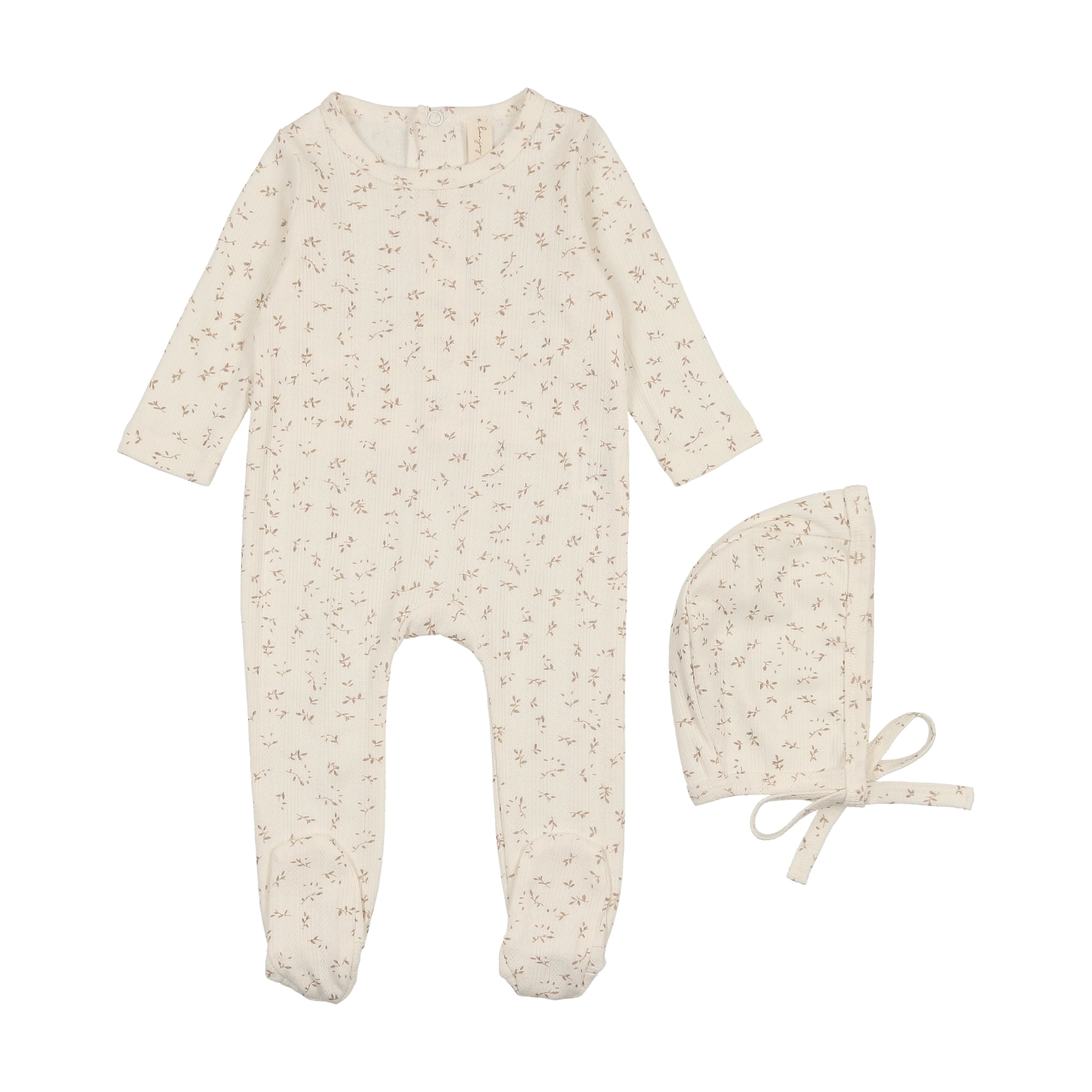 Bonjoy Printed Pointelle Footie & Bonnet - Leaf Print