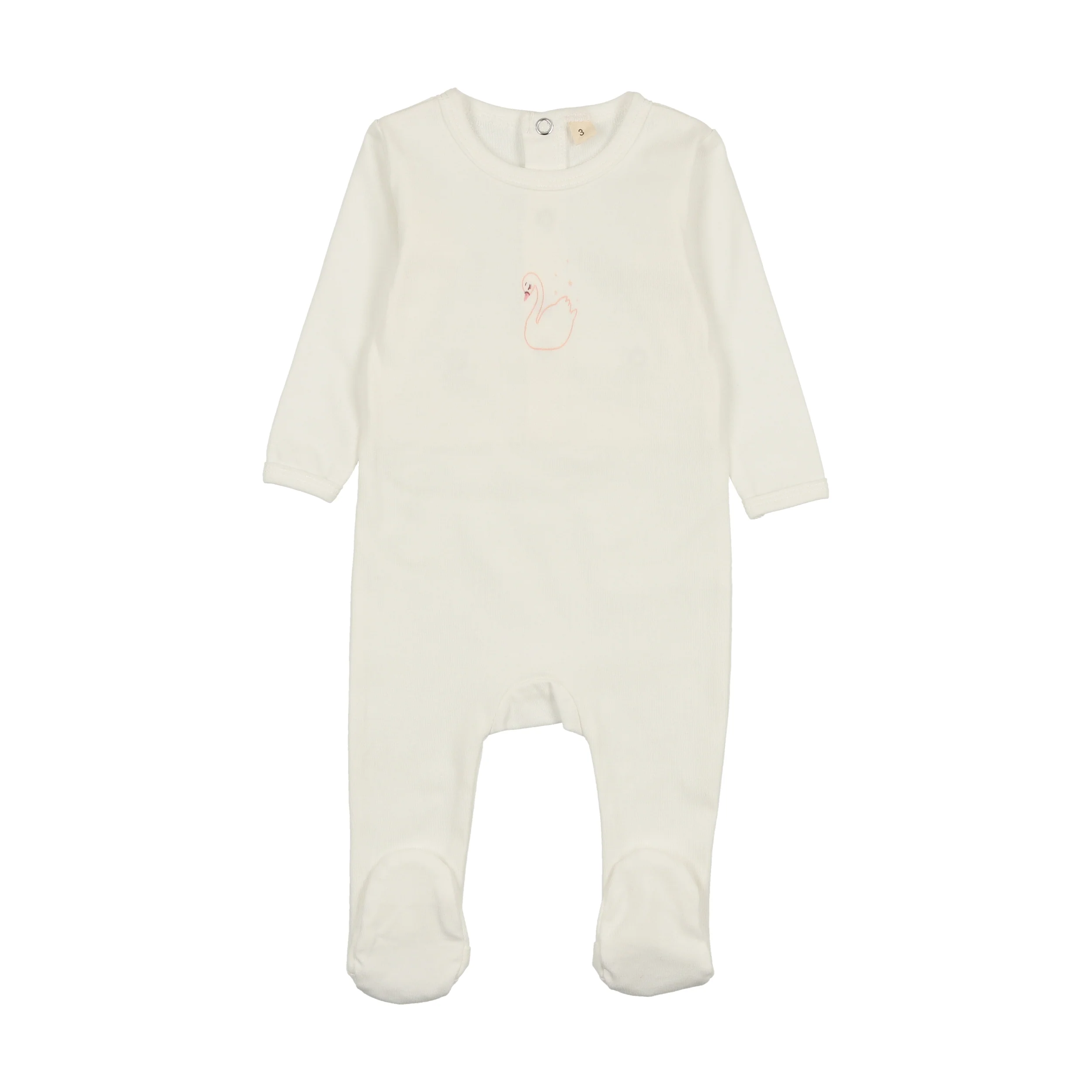 Bonjoy Printed Swan Footie & Beanie - Ivory/Pink