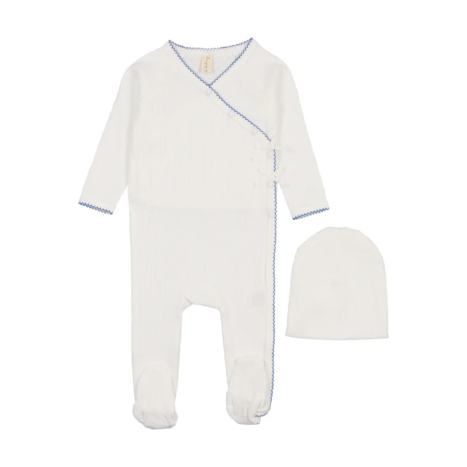 Bonjoy Ribbed Wrap Footie & Beanie - White/Royal