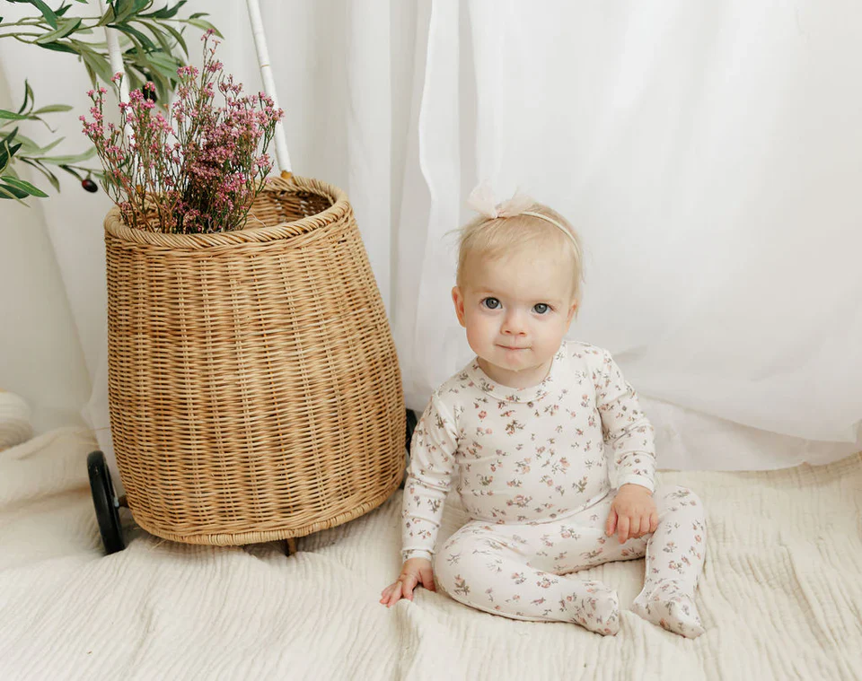 Bonjoy Scattered Floral Print Footie & Beanie - Floral - Image 2