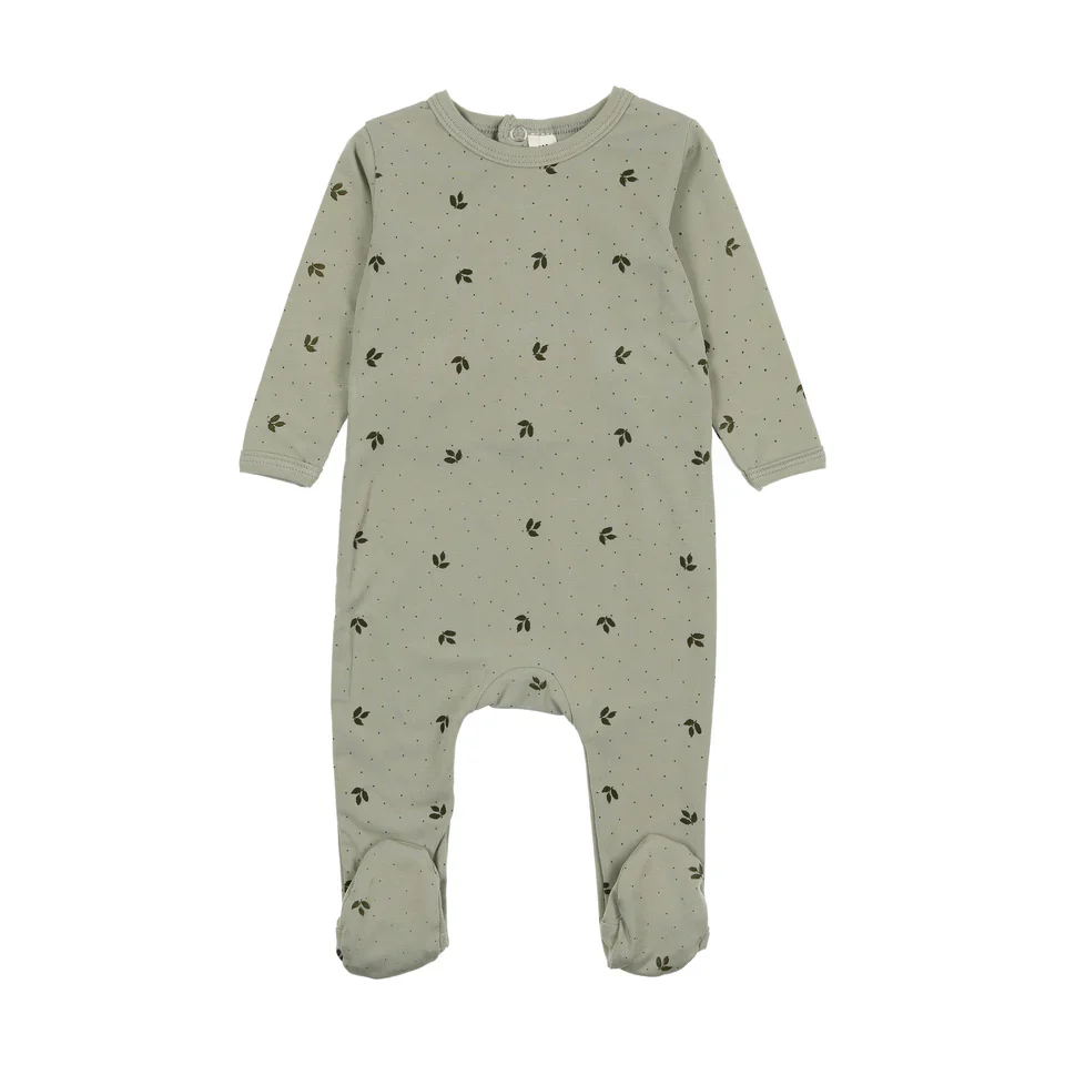 Bonjoy Scattered Leaf Print Footie - Green