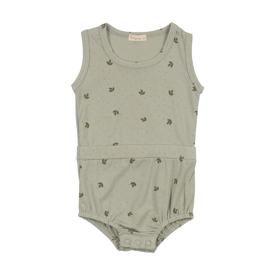 Bonjoy Scattered Leaf Print Romper - Leaf