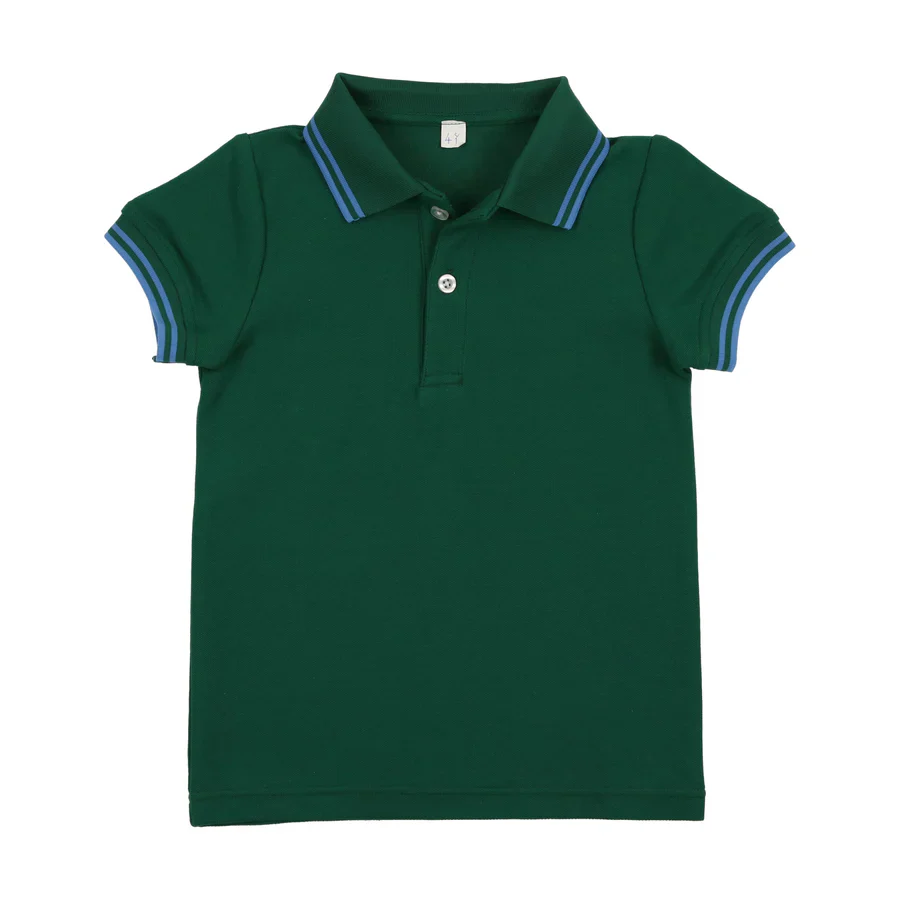 Bopop Blue Striped Boys Polo SS - Green
