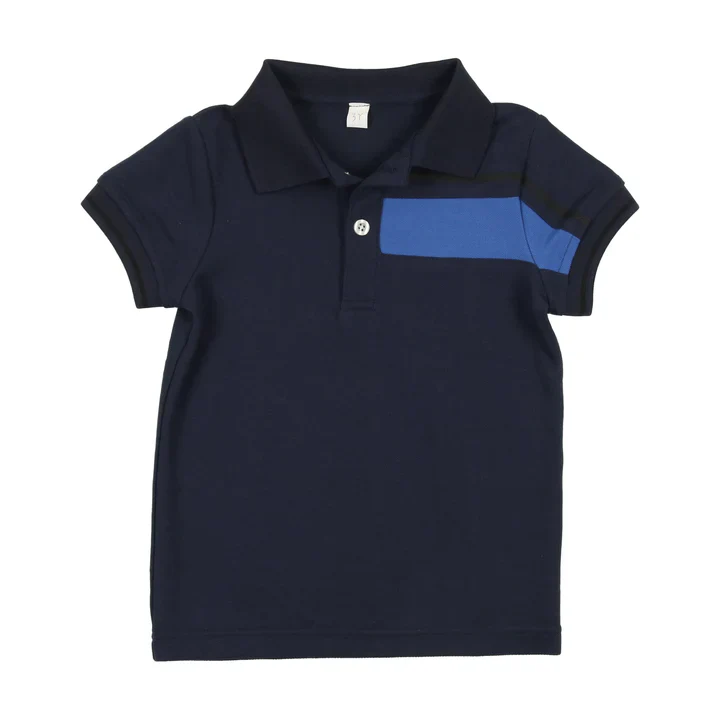 Bopop Navy/Blue Block  Boys Polo SS - Navy