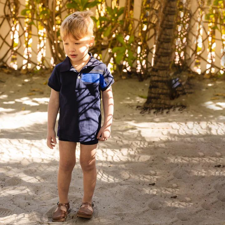 Bopop Navy/Blue Block  Boys Polo SS - Navy - Image 2