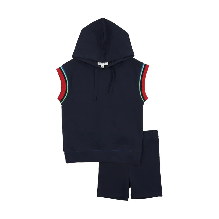 Bopop Striped Hooded Toddler Set - Navy