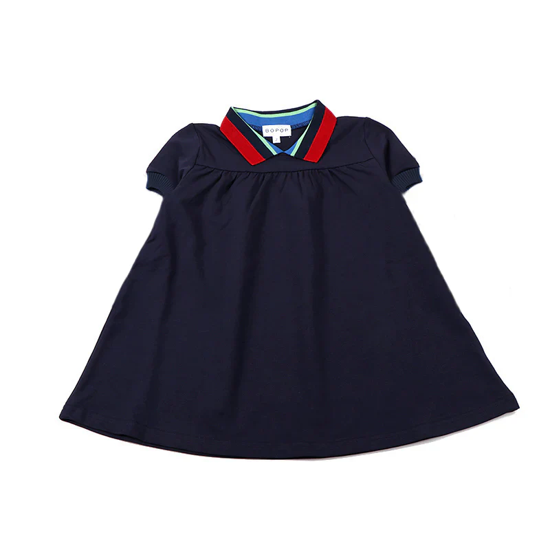 Bopop Striped Collar SS Dress - Navy (Runs Big)