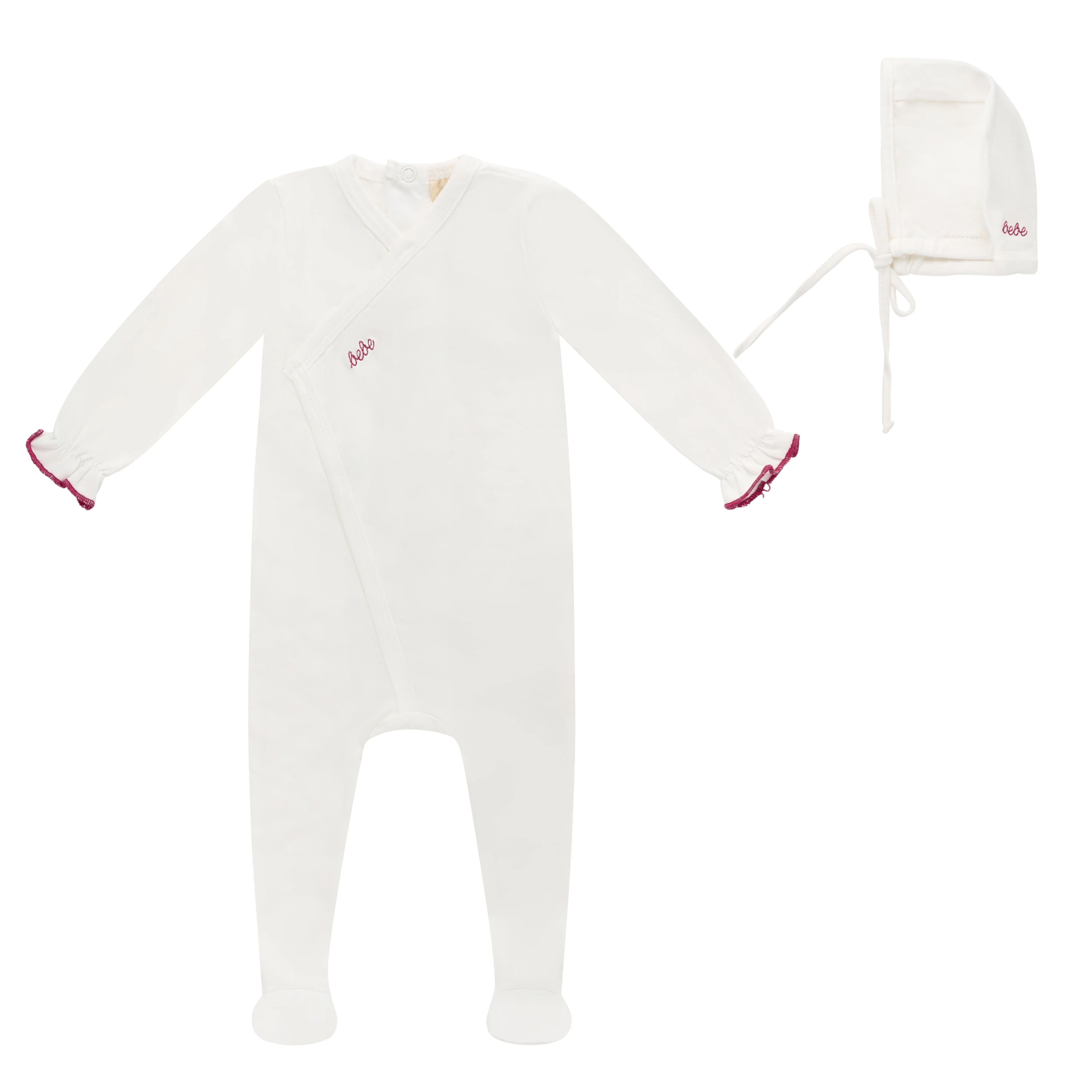 Bubani Bebe Collection Girls Footie And Hat - White