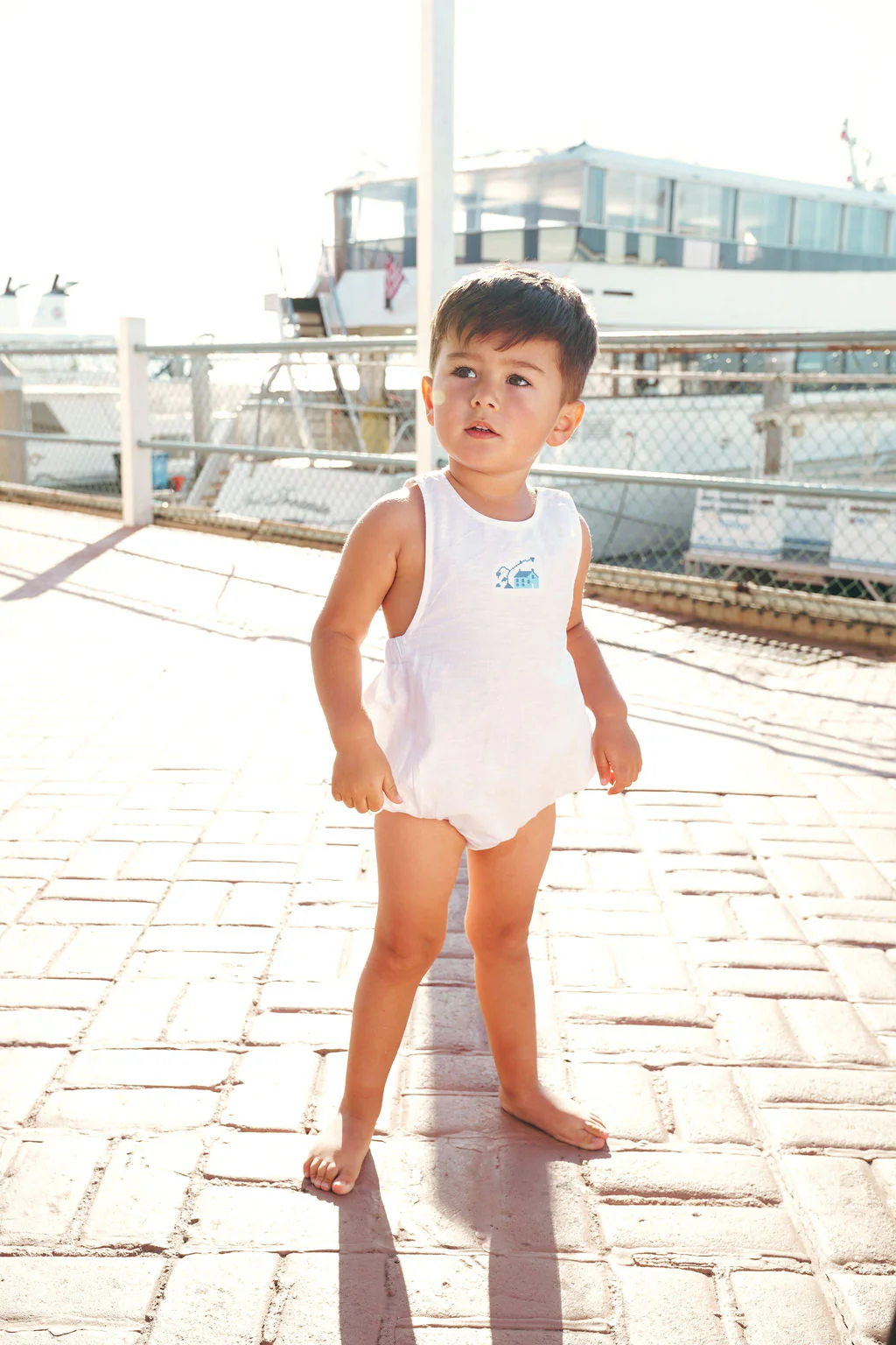 Calla Lili Baby Boy Linen House Romper - White - Image 3