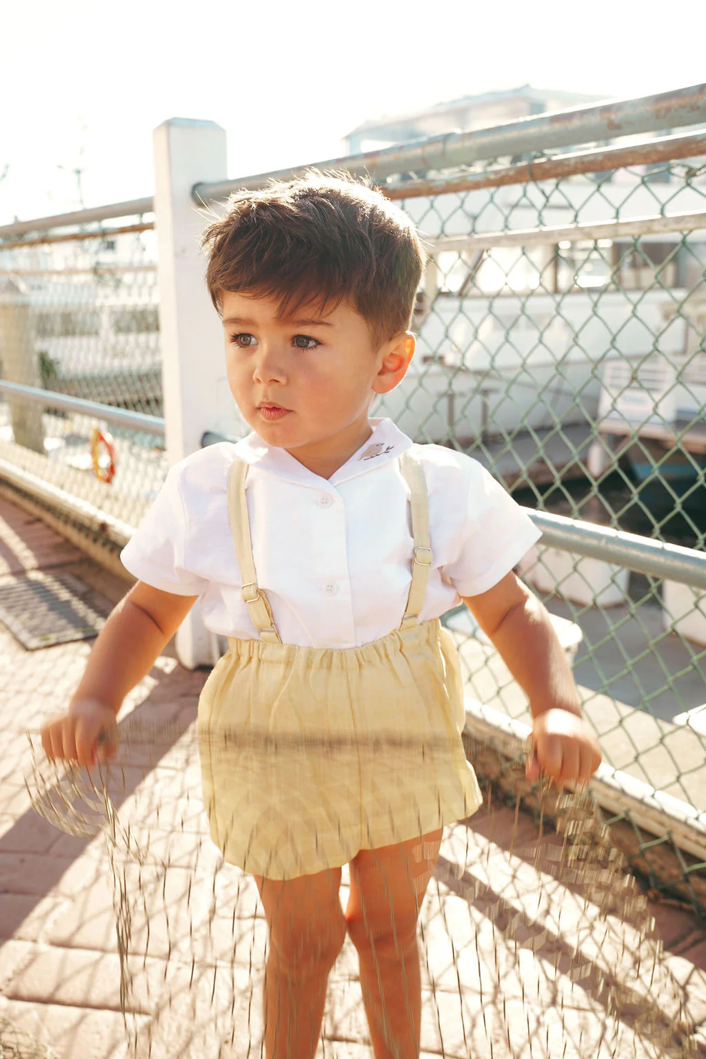 Calla Lili Baby Boy Linen Romper - Yellow - Image 3