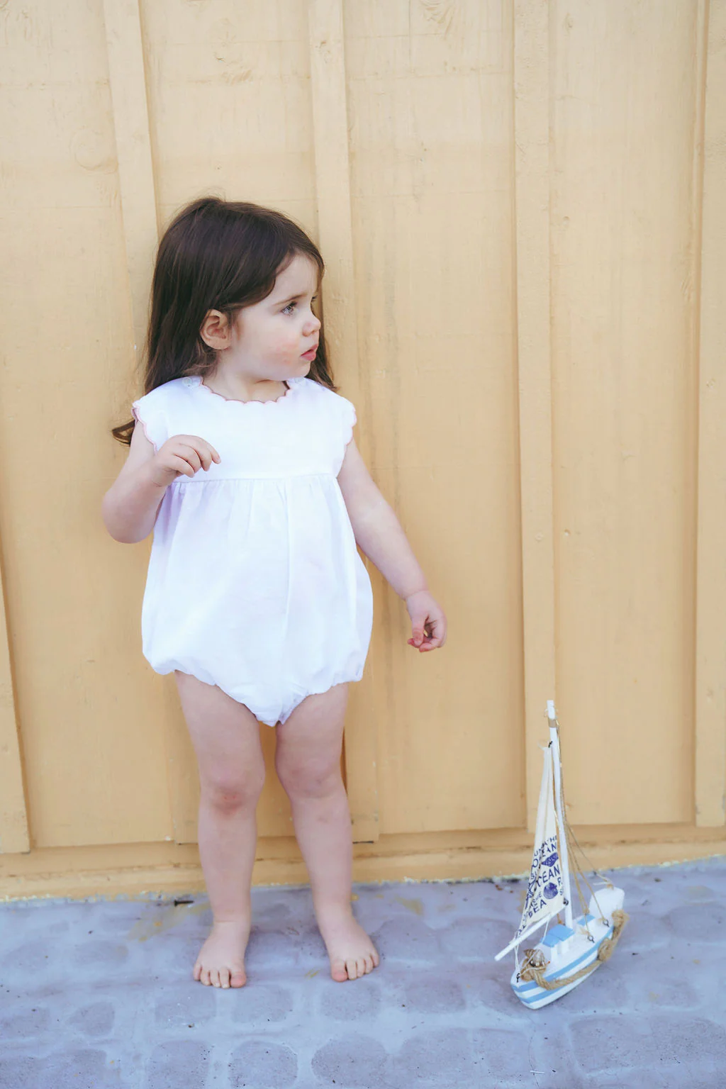 Calla Lili Baby Girl Linen Romper With Scallops - Image 2