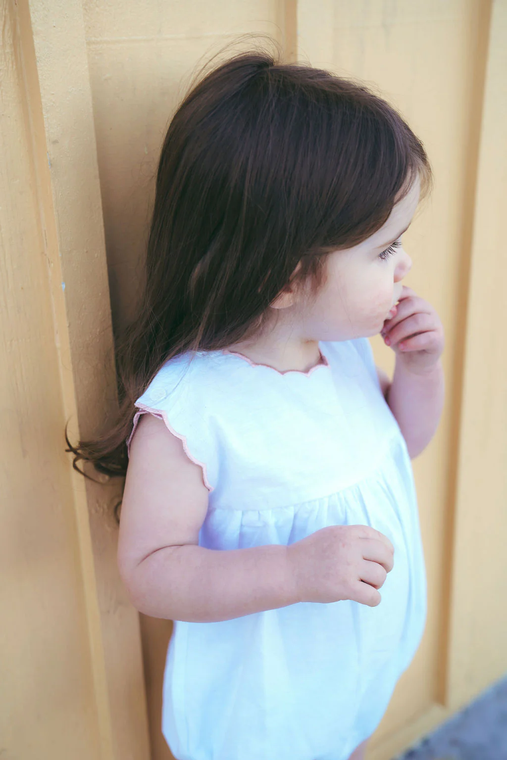Calla Lili Baby Girl Linen Romper With Scallops - Image 3