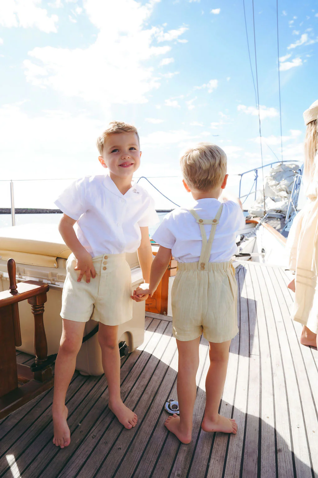 Calla Lili Boys Linen Shorts With Suspenders - Yellow - Image 4