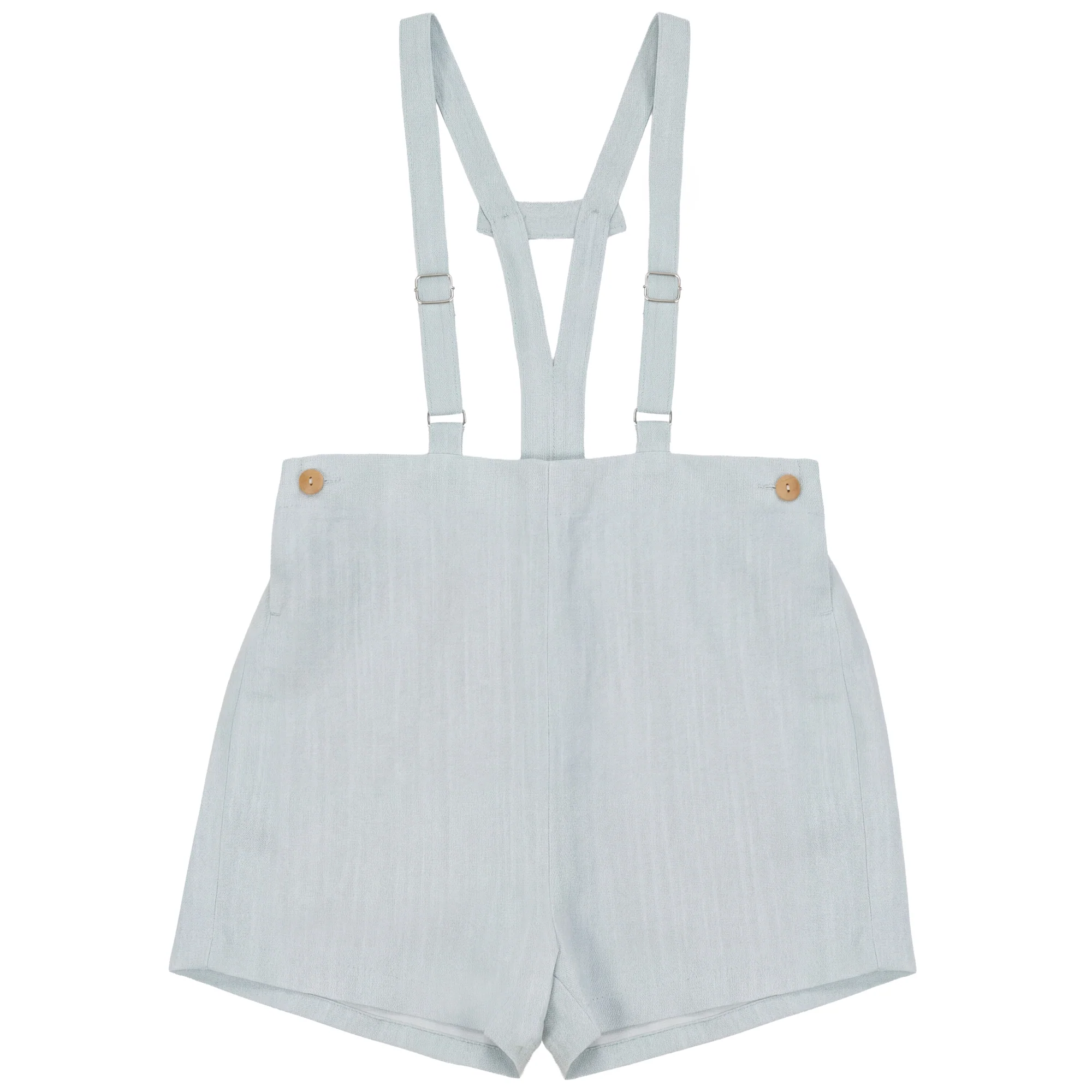 Calla Lili Boys Linen Shorts With Suspenders - Blue Sage