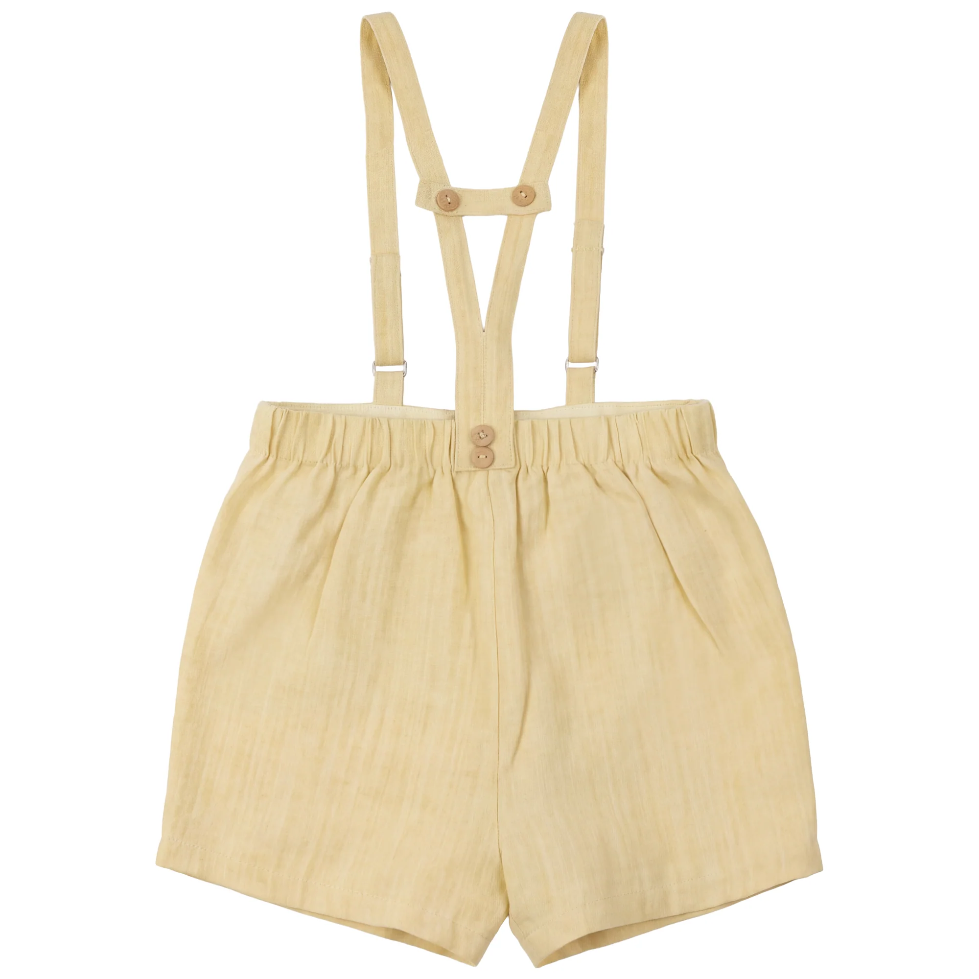 Calla Lili Boys Linen Shorts With Suspenders - Yellow - Image 2