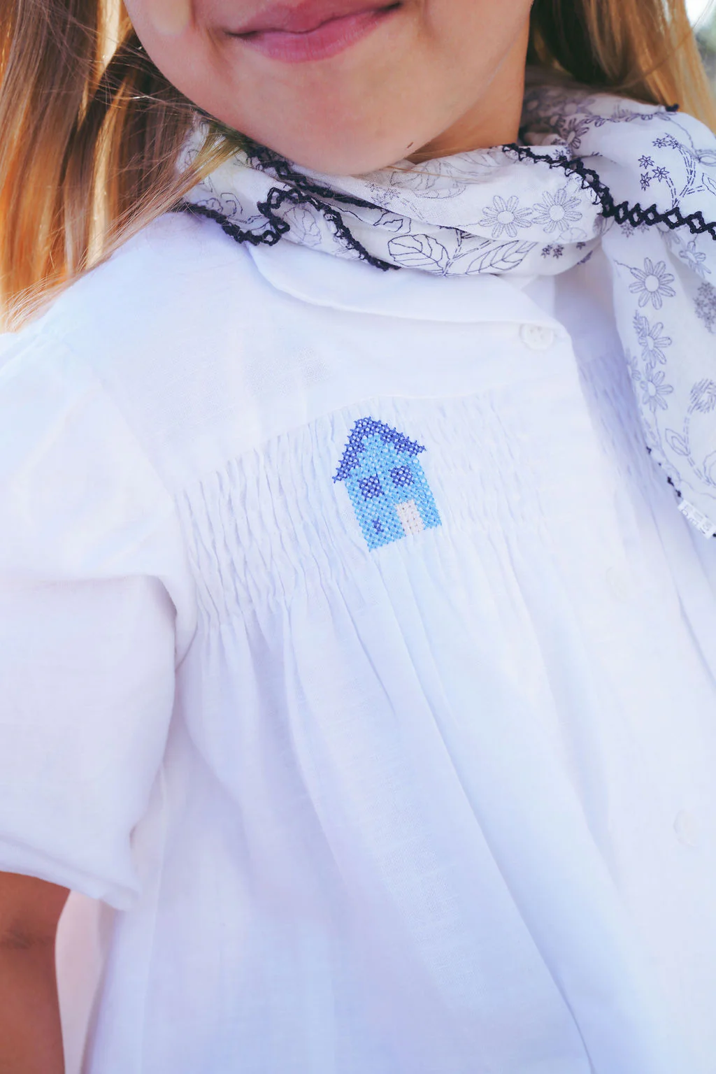 Calla Lili Girls Dress With Smocking - White - Image 3