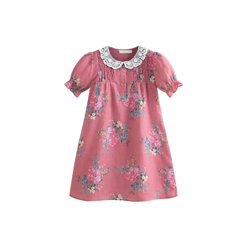 Cera Una Volta Loredana Dress - Pink Flowers (Cream Collar)