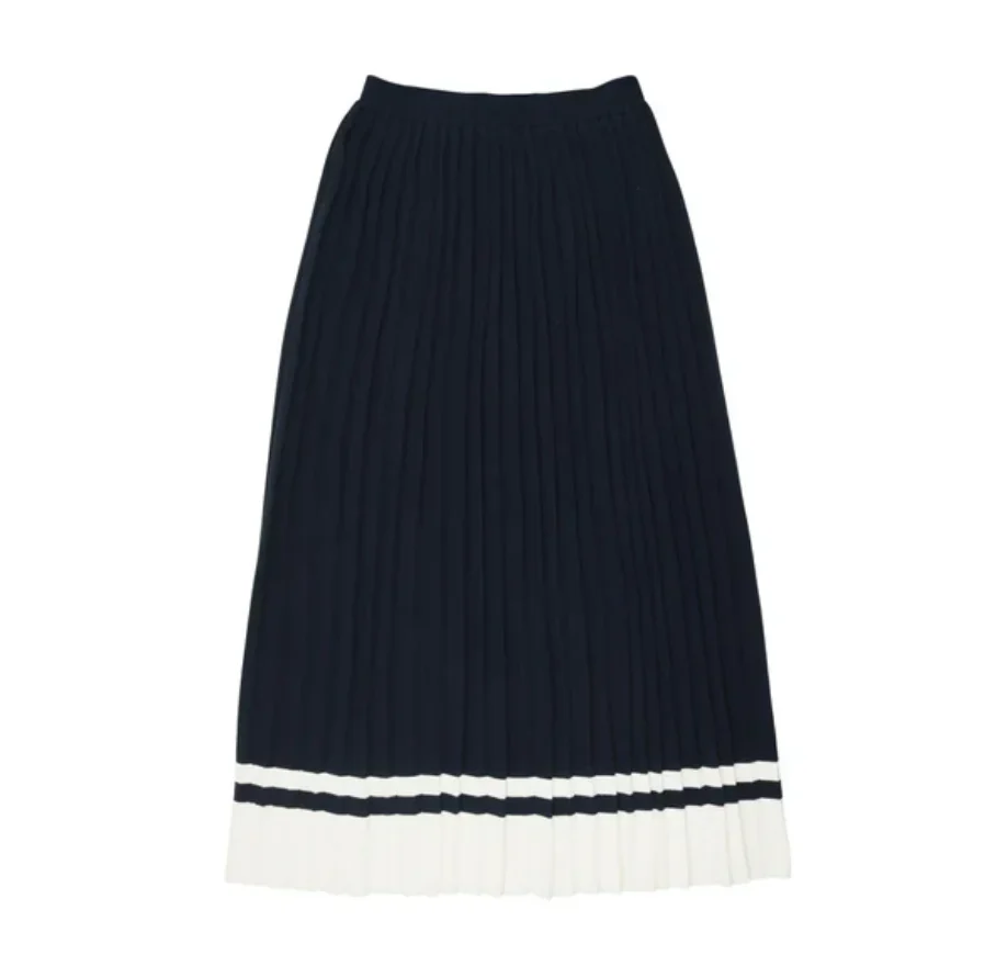 Coco Blanc Accordian Pleated Skirt - Navy/Ivory