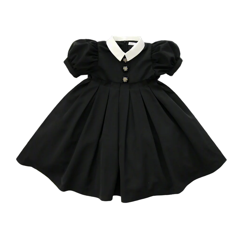 Coco Blanc Black Taffeta Dress - Short Sleeves
