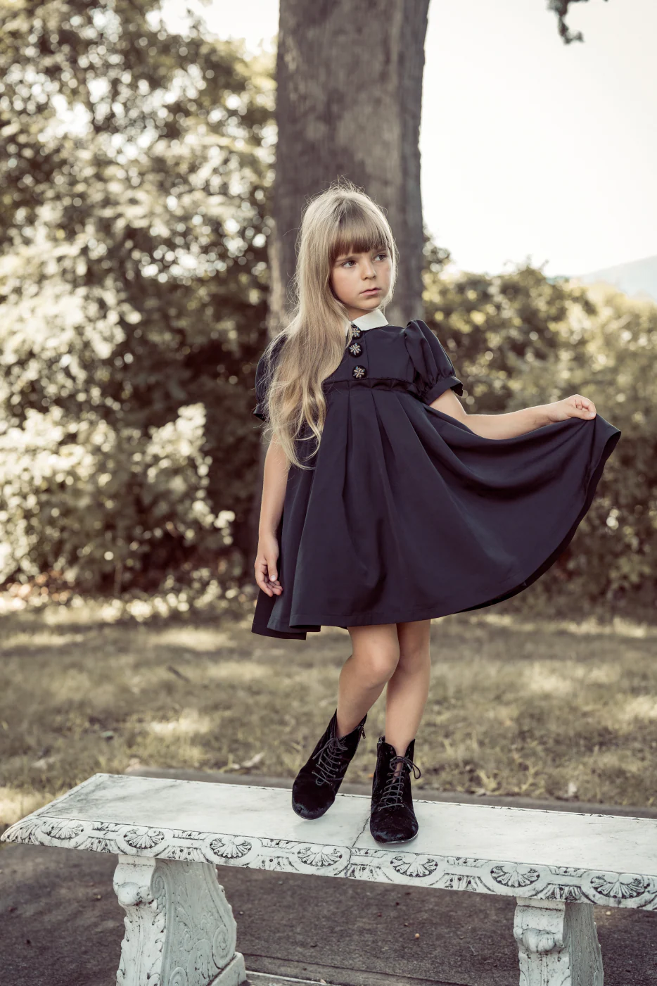 Coco Blanc Black Taffeta Dress - Short Sleeves - Image 2