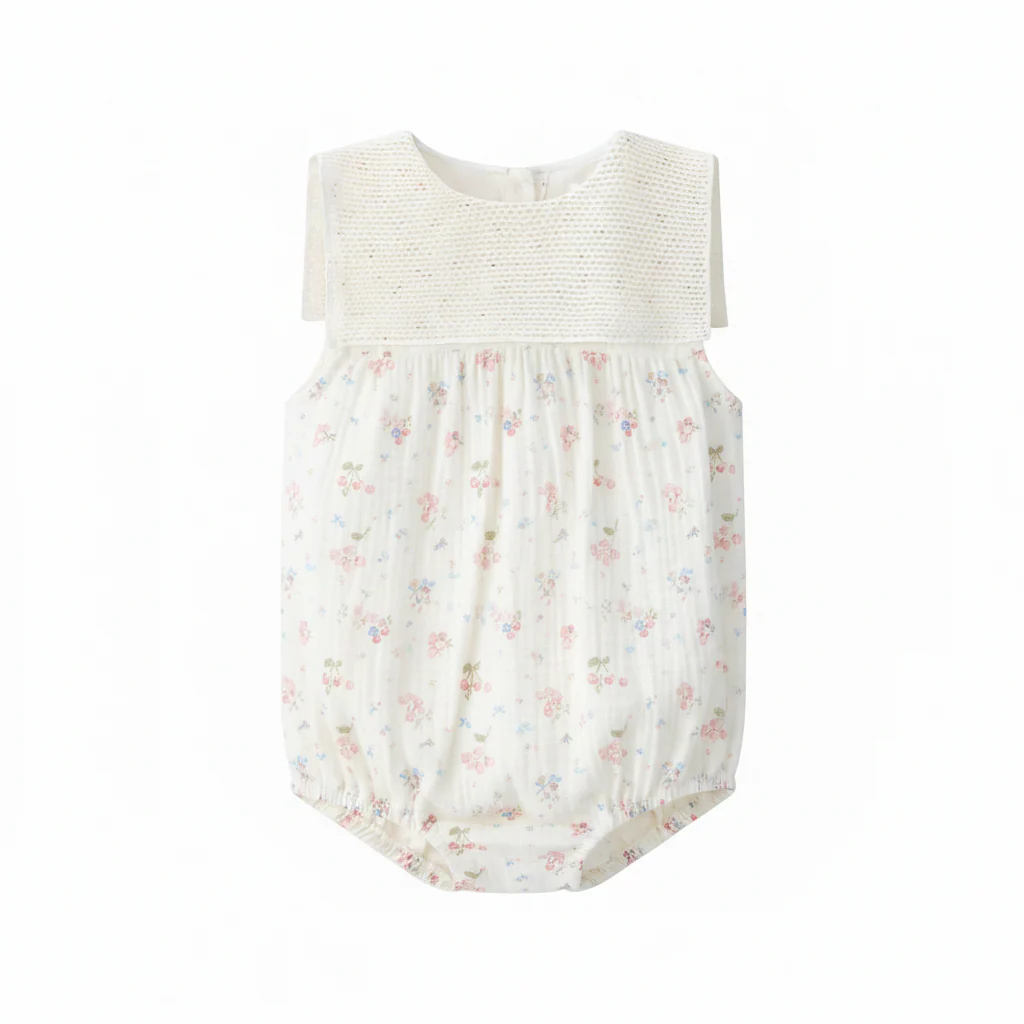 Coco Blanc Cherry Gauze Sailor Romper