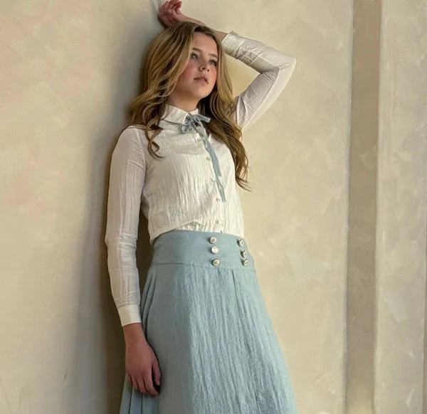 Coco Blanc Cream w/ slate tie Blouse - Image 2
