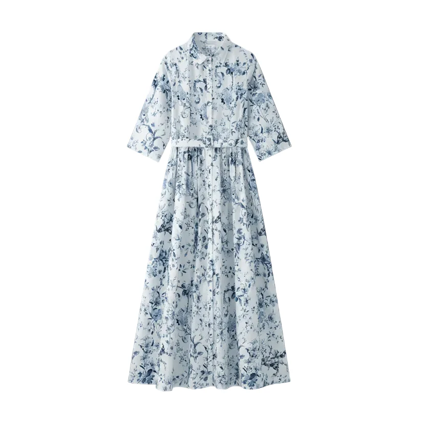 Coco Blanc Floral Shirt Dress With Hard Belt
