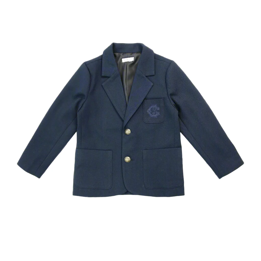 Coco Blanc Navy Boys Blazer With Tone On Tone Emblem On Pocket