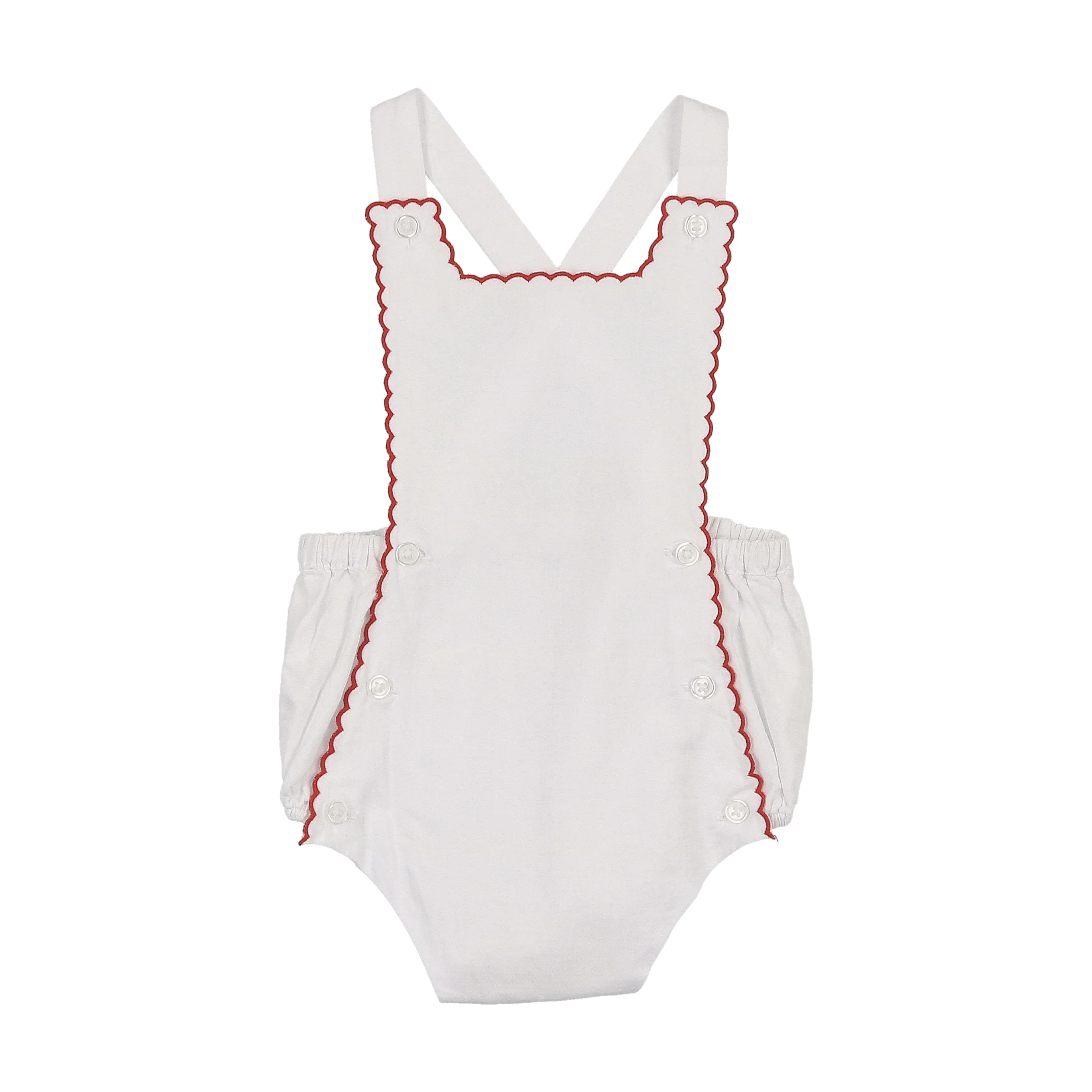 Coco Blanc Scalloped Romper - White w/ Red