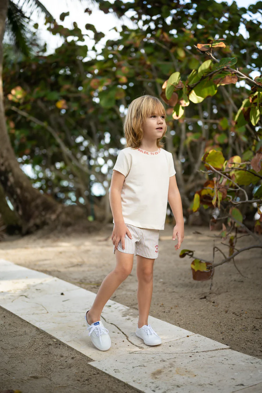 Coco Blanc Striped Biker Shorts - Tan Striped - Image 2
