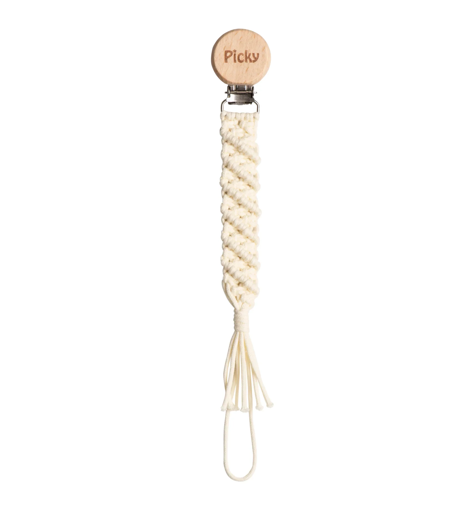 Macrame Woven Pacifier Clip - Ivory Trim