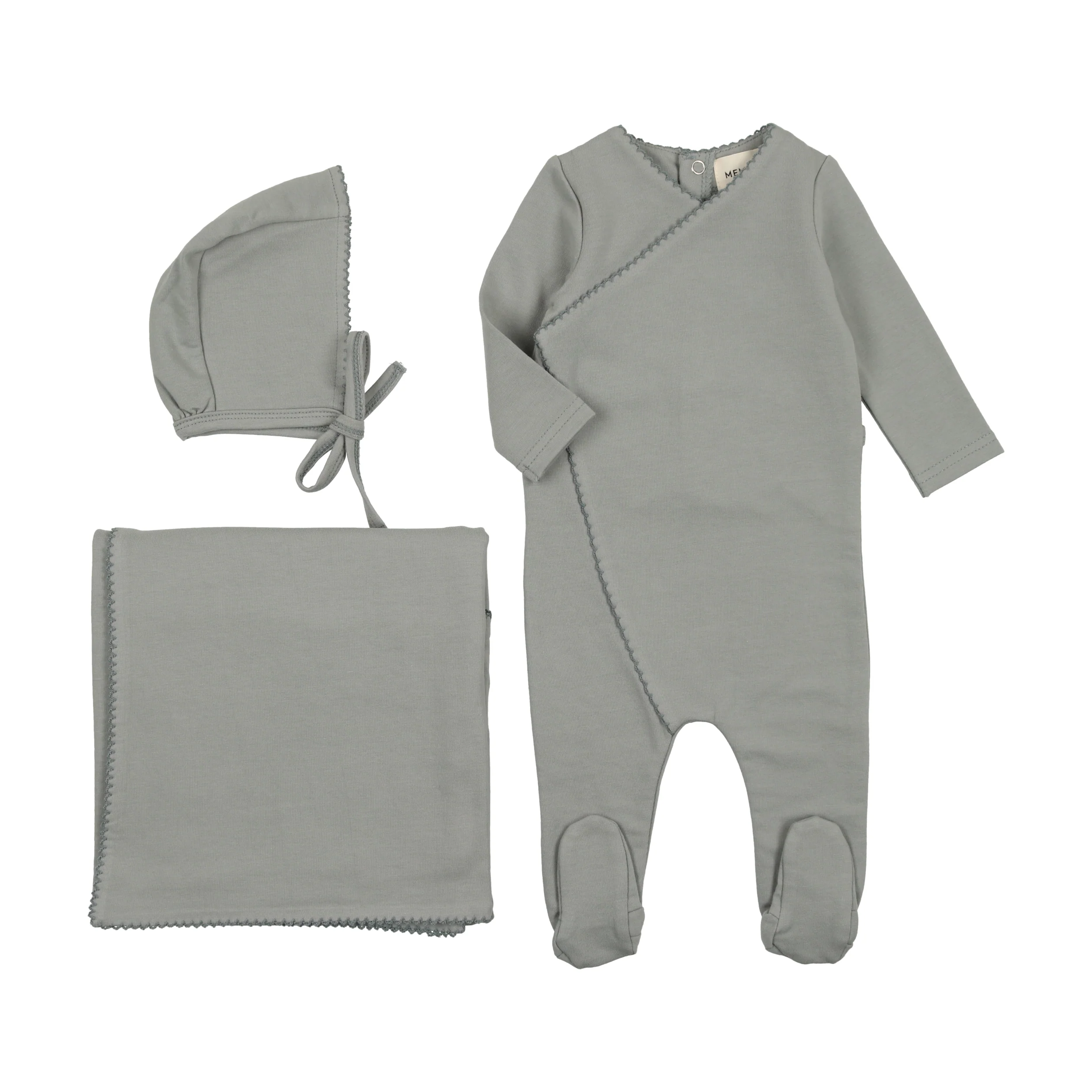Mema Knits Picot Edge 3PC Set - Powder Blue