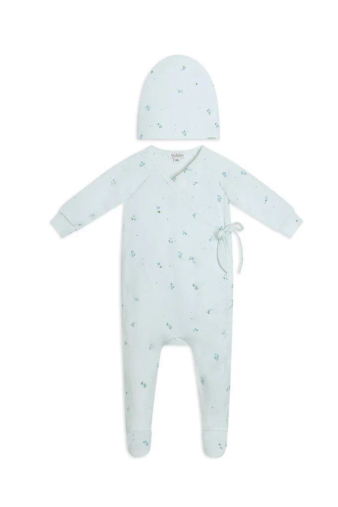 Oubon Floral Wrap 3PC Layette Set - Blue